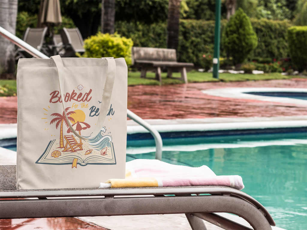 Booked for the Beach Tote Bag- Book Lover Canvas Tote