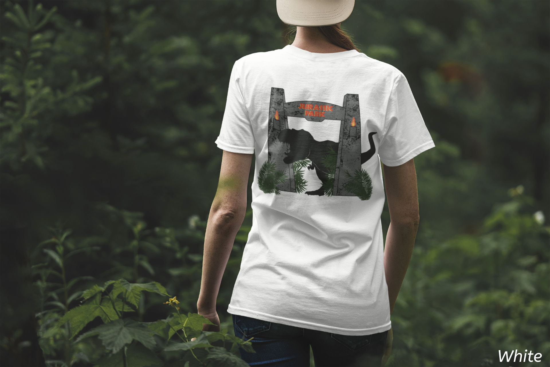 Jurassic Park Gates Shirt- Dinosaur Theme Park Tee, Double Sided T-Rex Jungle Graphic