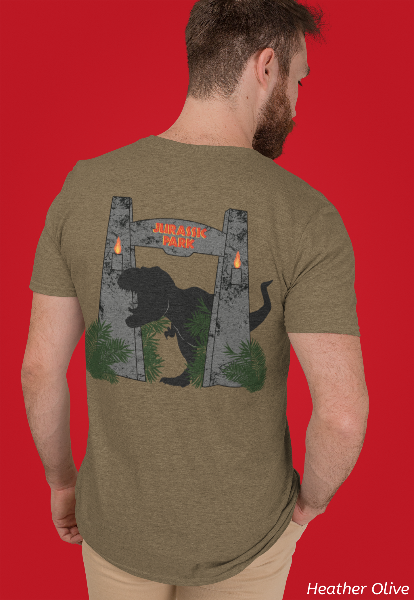 Jurassic Park Gates Shirt- Dinosaur Theme Park Tee, Double Sided T-Rex Jungle Graphic