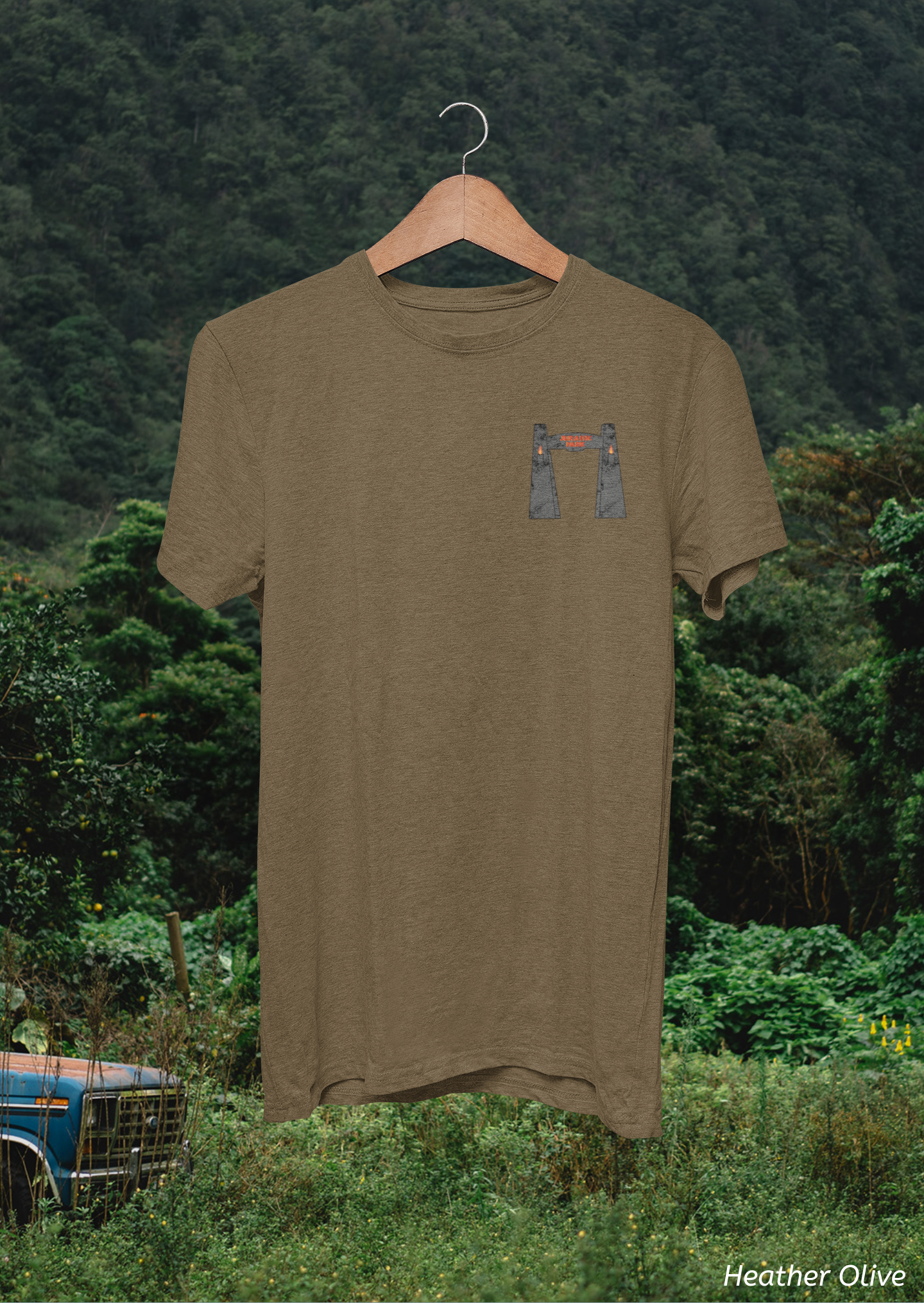Jurassic Park Gates Shirt- Dinosaur Theme Park Tee, Double Sided T-Rex Jungle Graphic