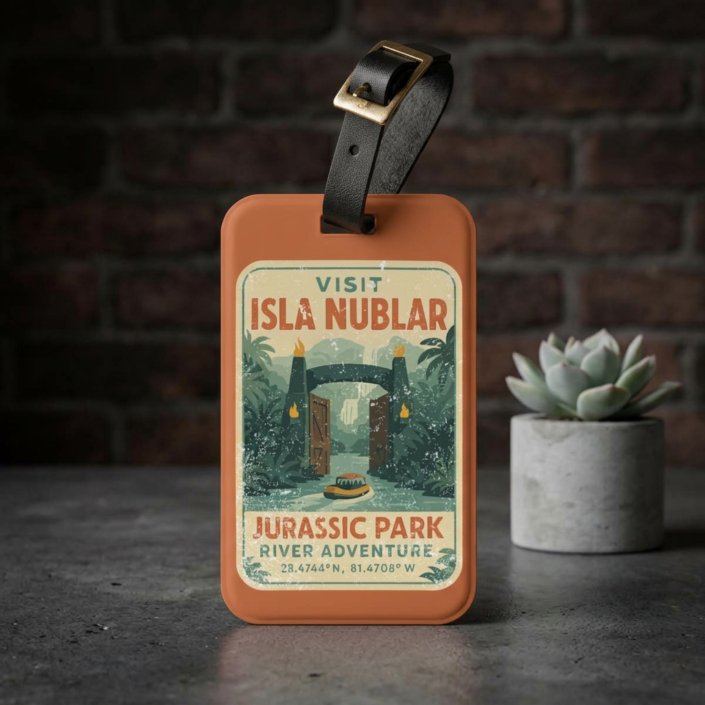 Visit Isla Nublar Luggage Tag- Jurassic Park River Adventure Inspired Travel Tag