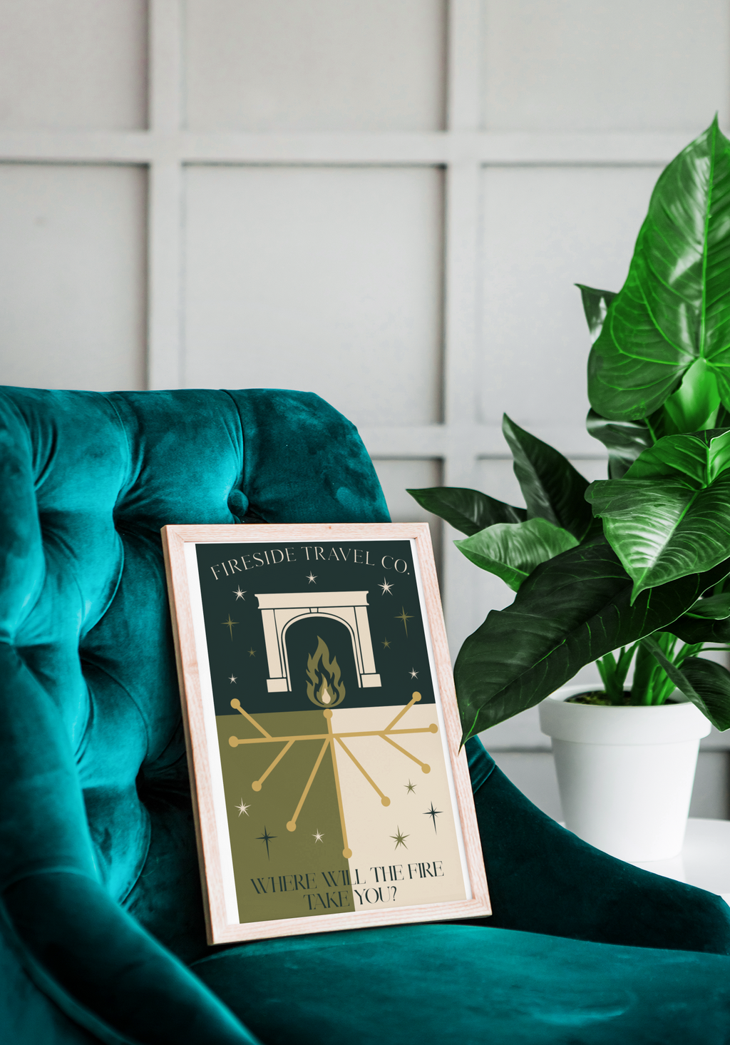 Fireside Travel Co Poster- 11x17 Mid Century Modern Wizarding Wall Art