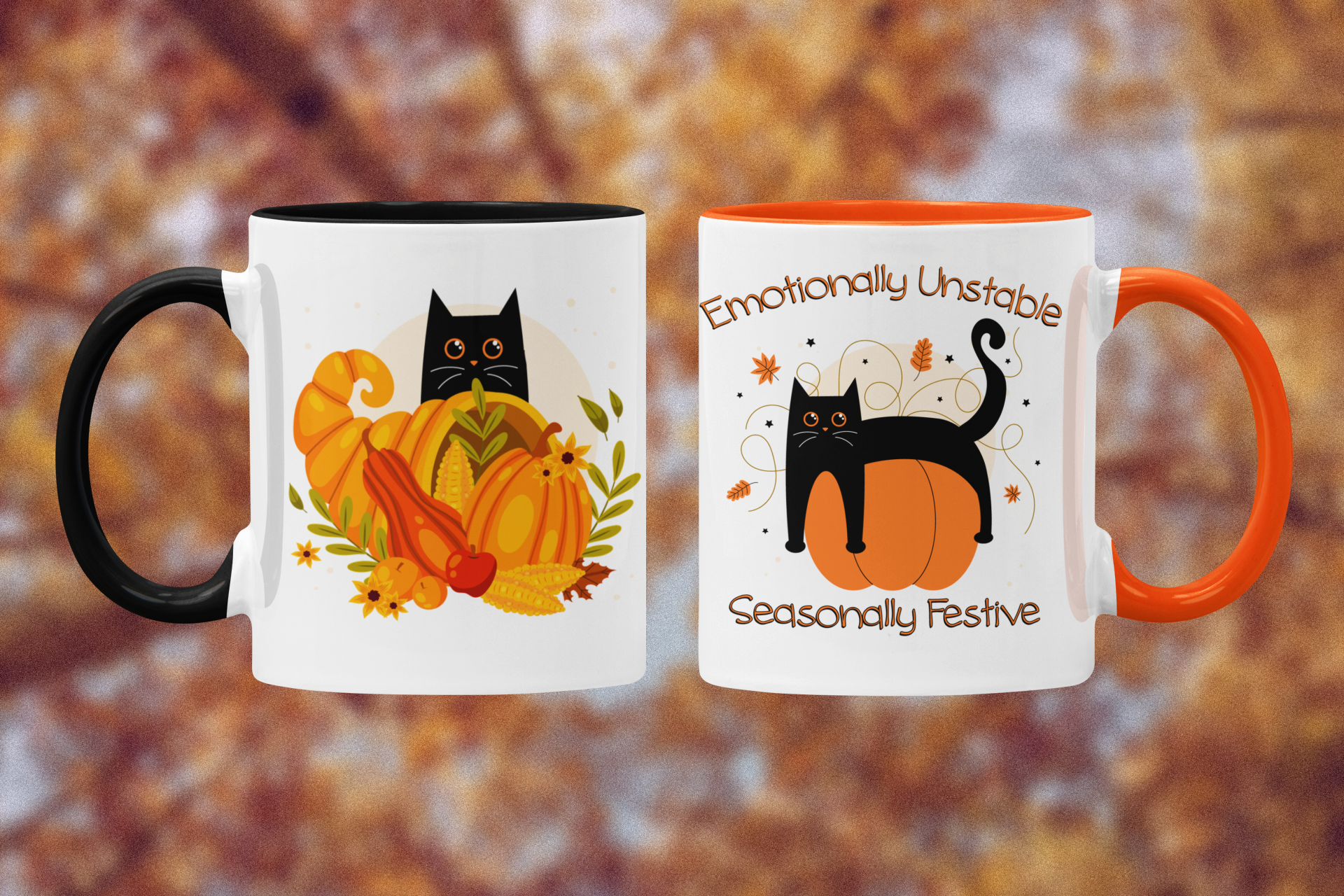 Emotionally Unstable Seasonally Festive 11oz Mug- Cute Black Cat Fall Coffee Mug