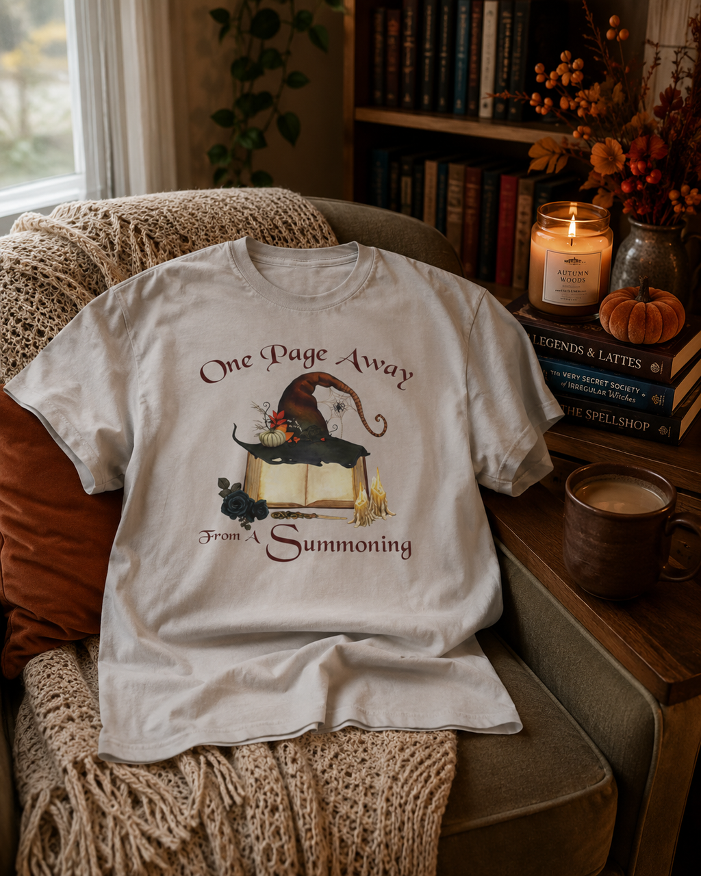 One Page Away From a Summoning Shirt- Witchy Book Lover Tee