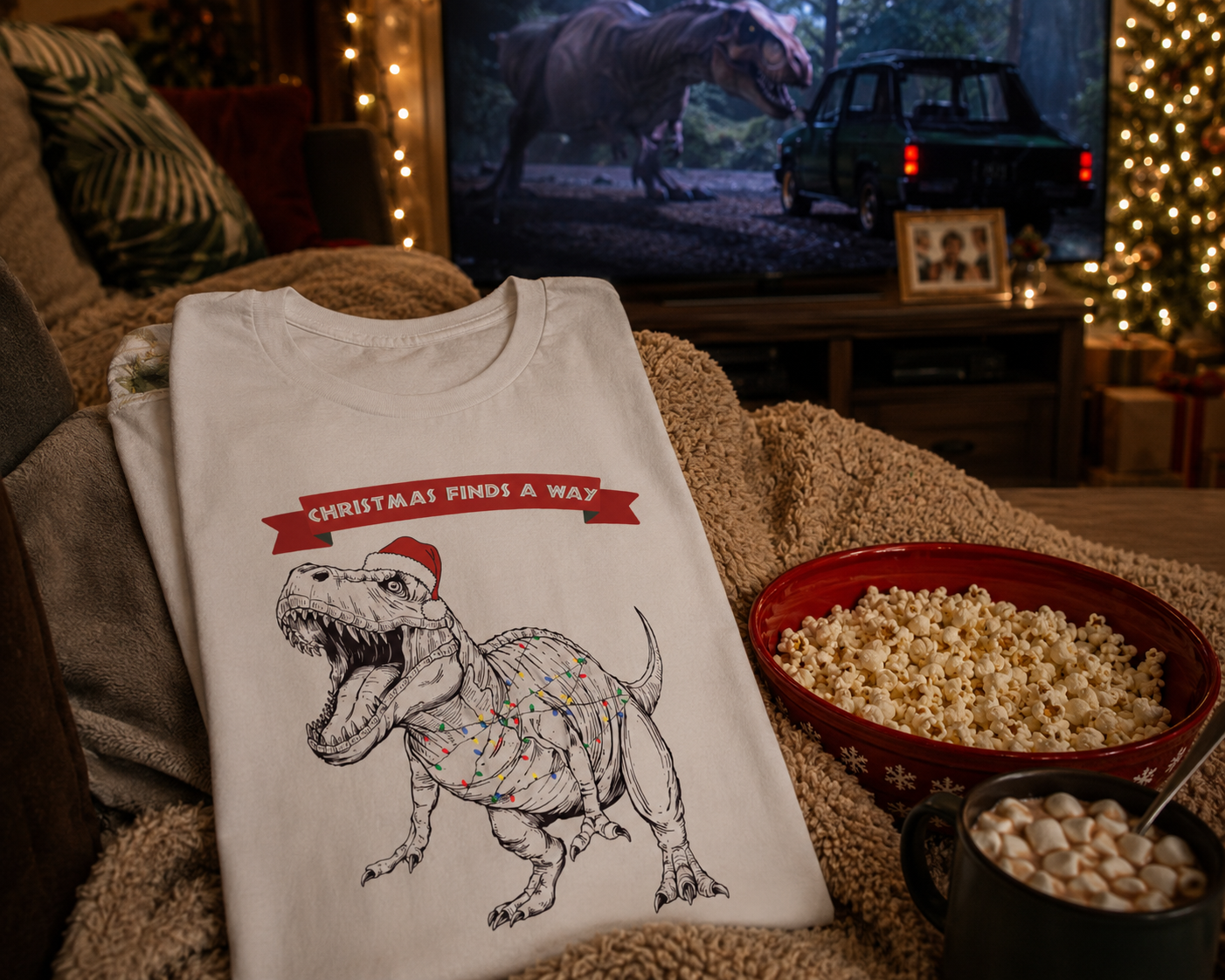 Christmas Finds a Way Shirt- Funny Jurassic Park Dinosaur Shirt