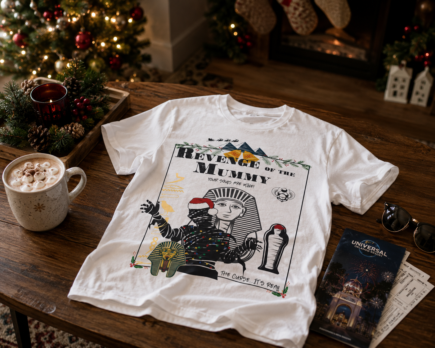 Revenge of the Mummy Christmas Shirt- Double Sided Universal Ride Holiday Tee