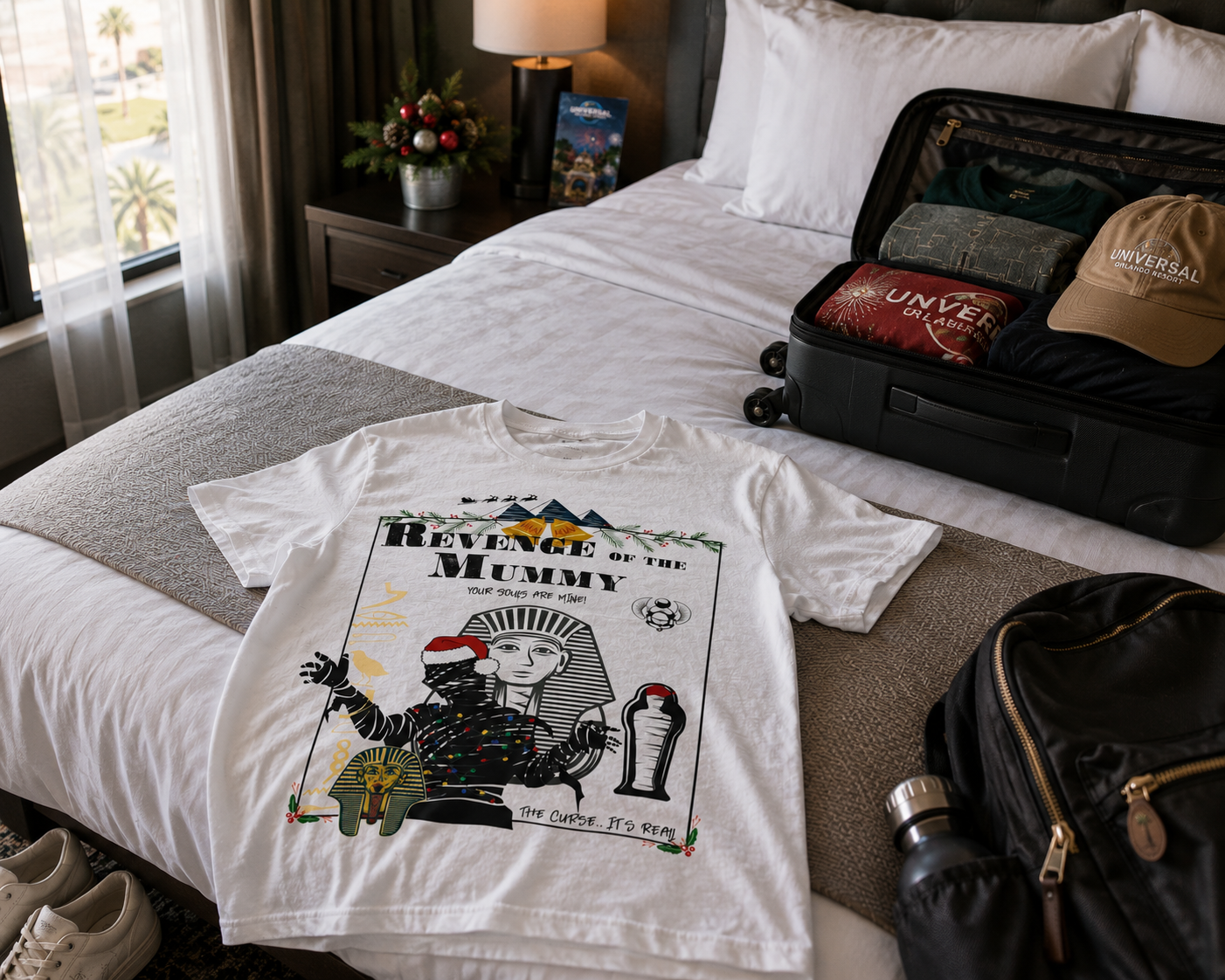 Revenge of the Mummy Christmas Shirt- Double Sided Universal Ride Holiday Tee