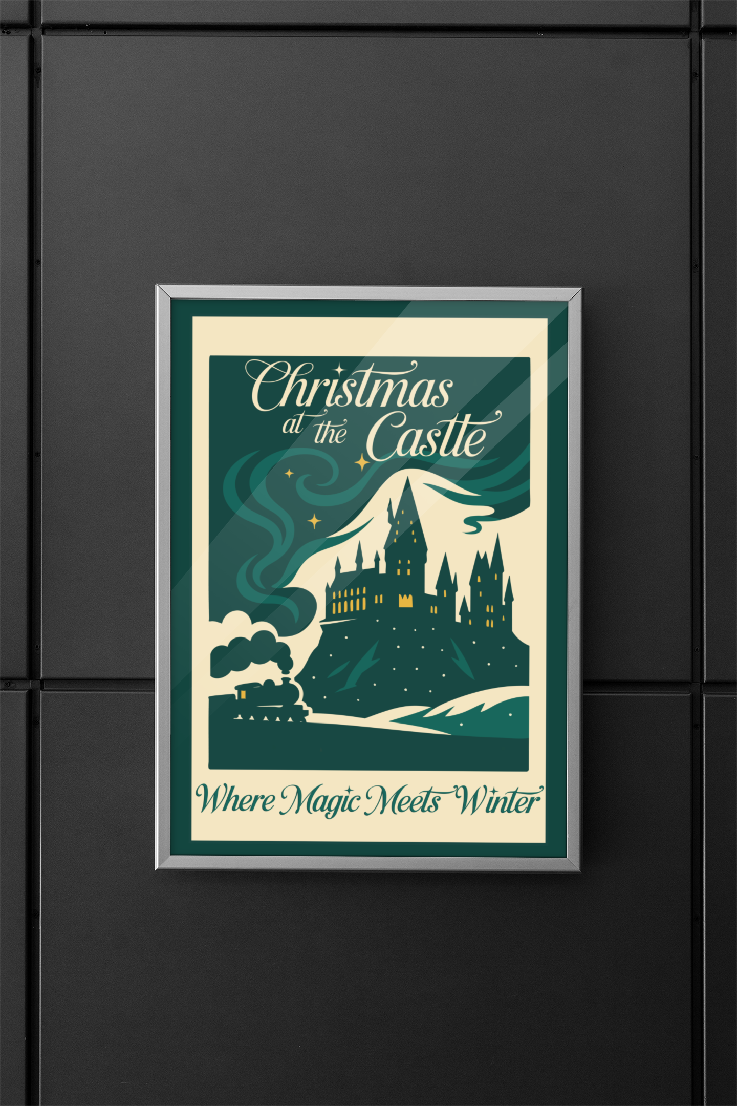 Christmas at the Castle Vintage Poster- 16x24 Magical Castle Holiday Decor