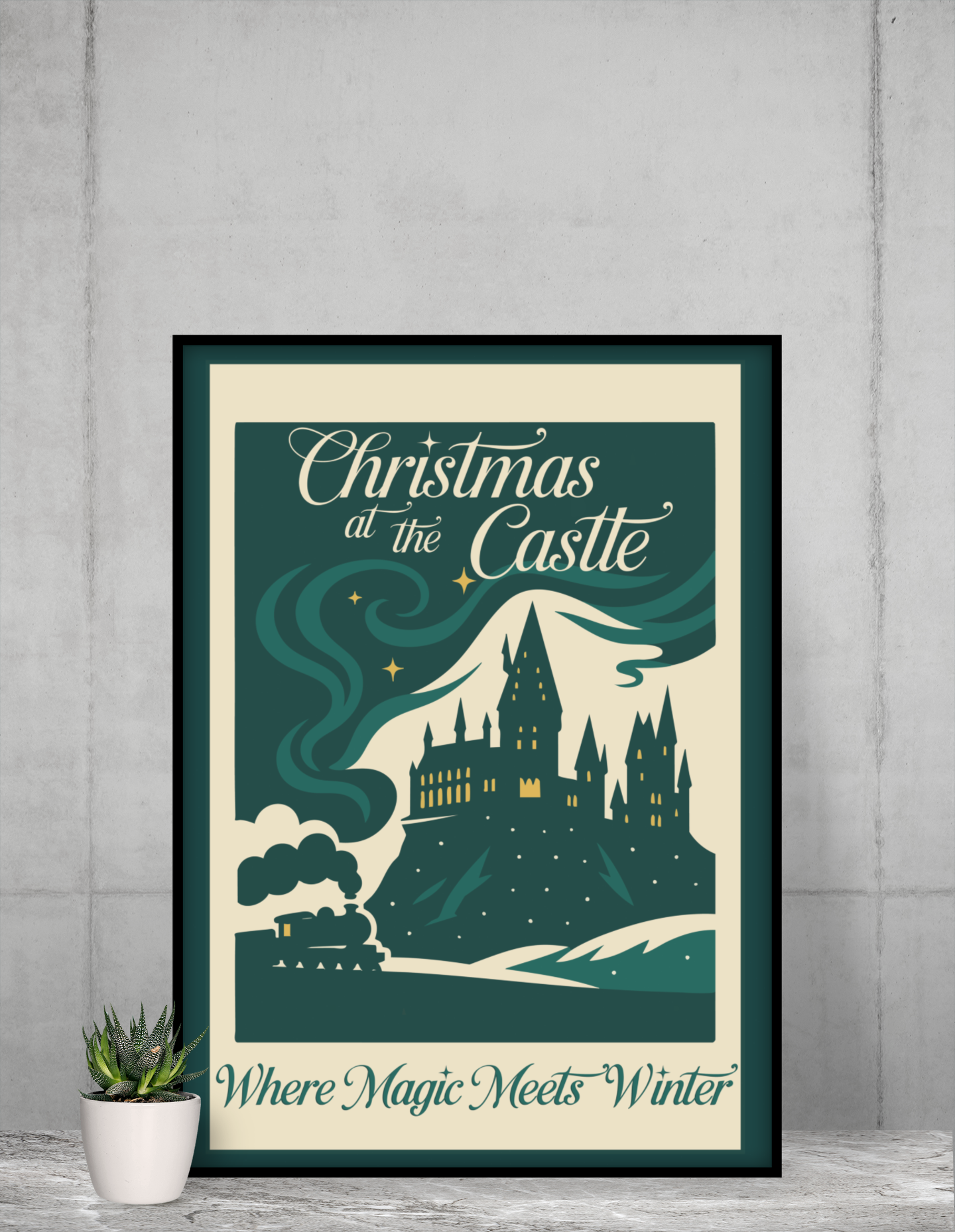 Christmas at the Castle Vintage Poster- 16x24 Magical Castle Holiday Decor