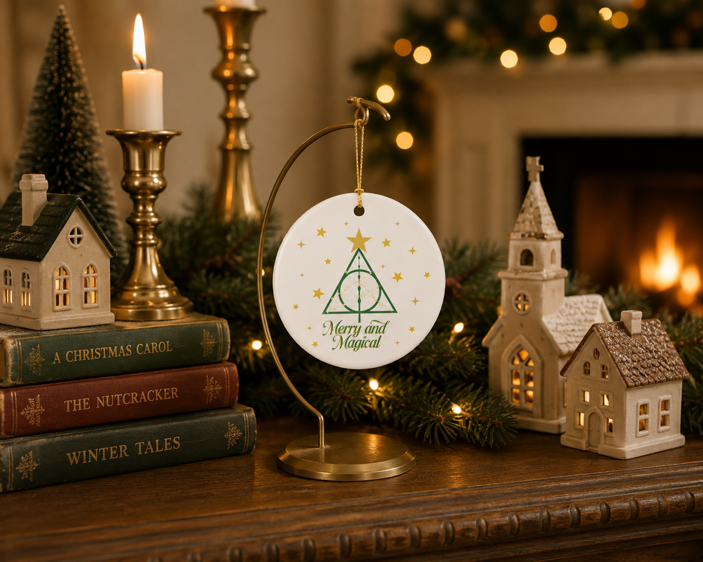 Merry and Magical Ornament- Wizard Inspired Ceramic Christmas Ornament