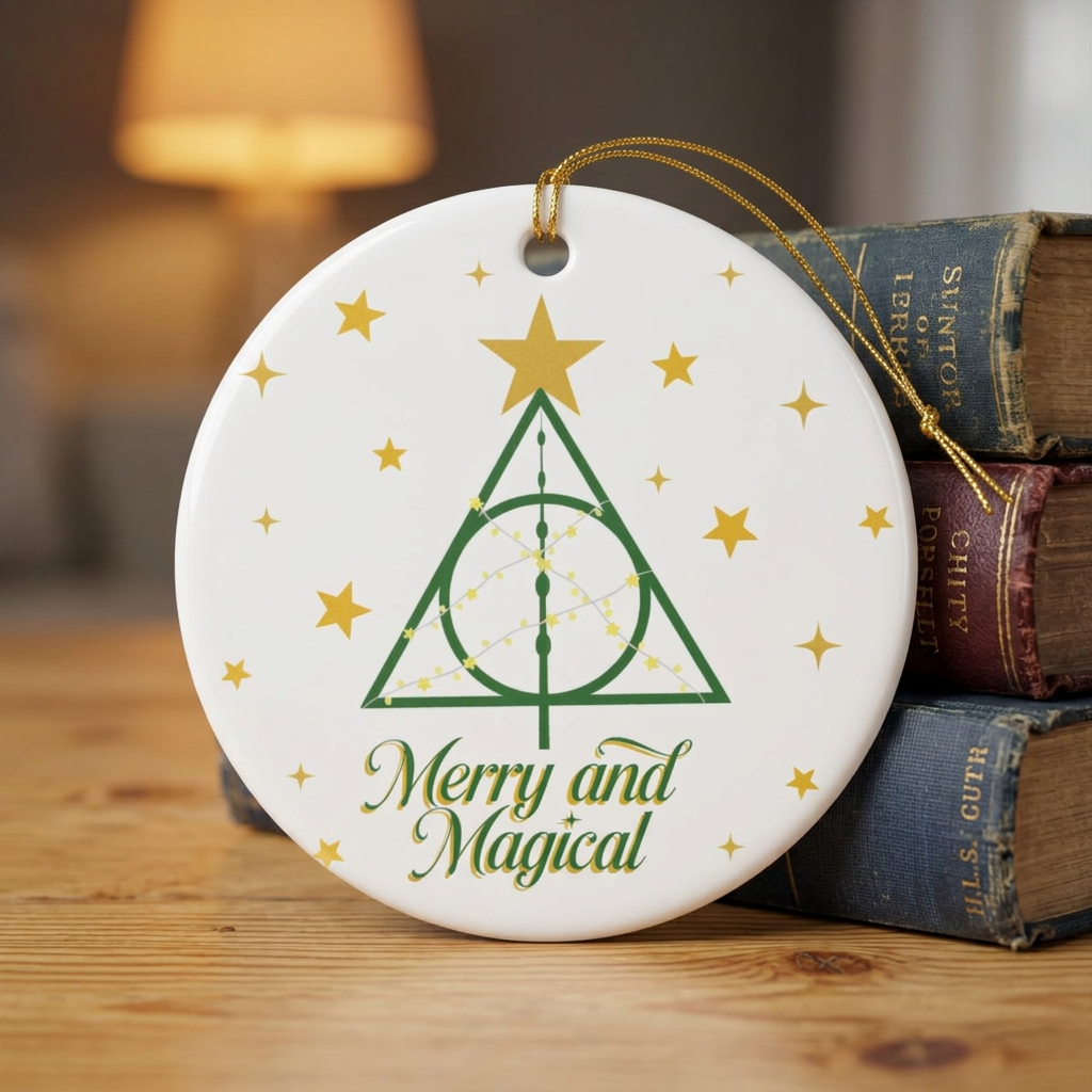 Merry and Magical Ornament- Wizard Inspired Ceramic Christmas Ornament