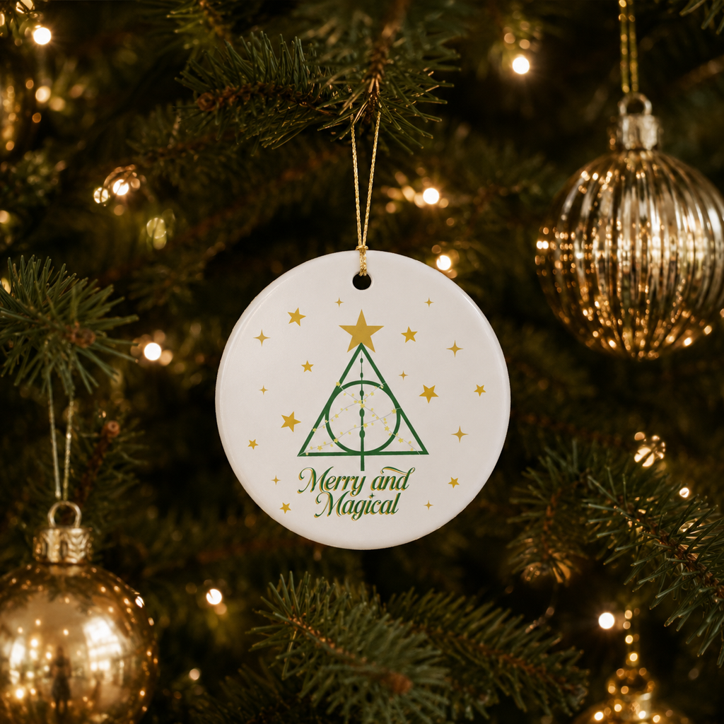 Merry and Magical Ornament- Wizard Inspired Ceramic Christmas Ornament