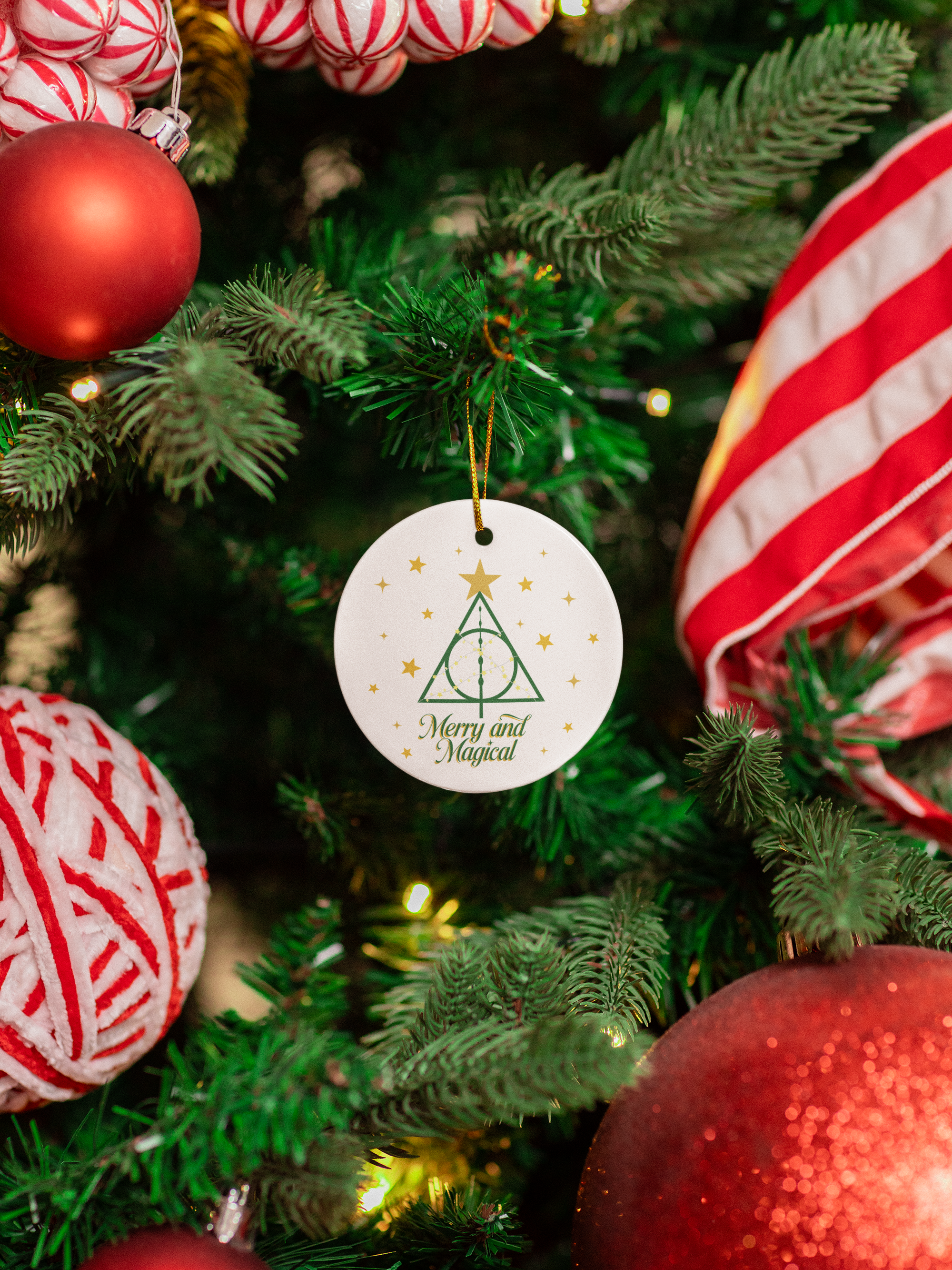 Merry and Magical Ornament- Wizard Inspired Ceramic Christmas Ornament