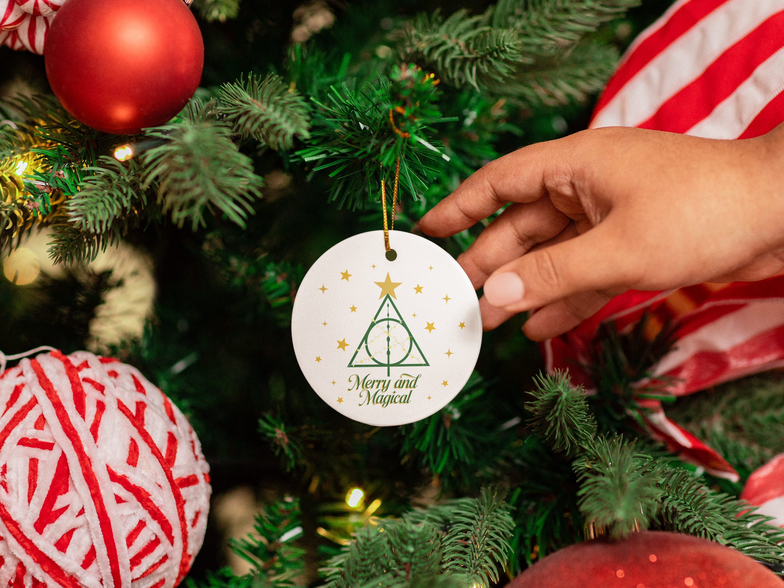 Merry and Magical Ornament- Wizard Inspired Ceramic Christmas Ornament