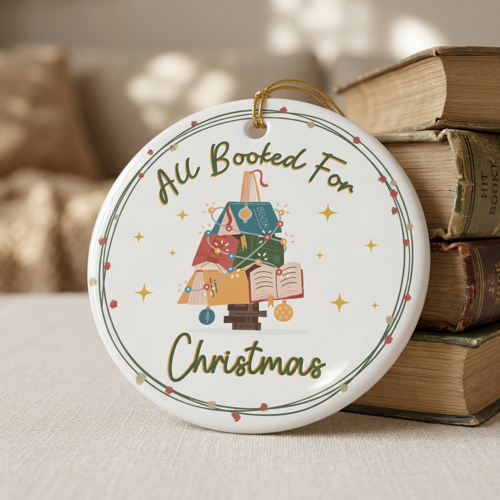 All Booked for Christmas Ornament- Ceramic Book Lover Christmas Gift