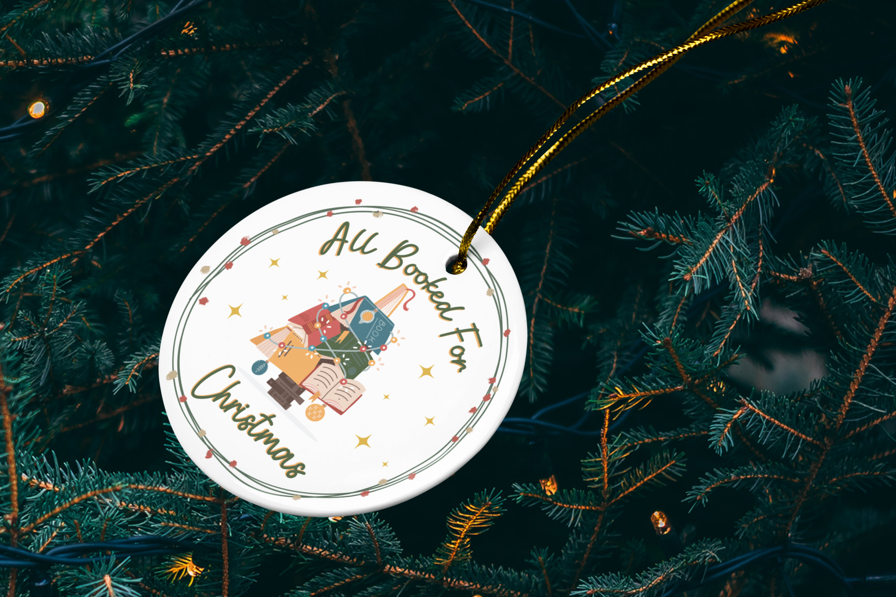 All Booked for Christmas Ornament- Ceramic Book Lover Christmas Gift