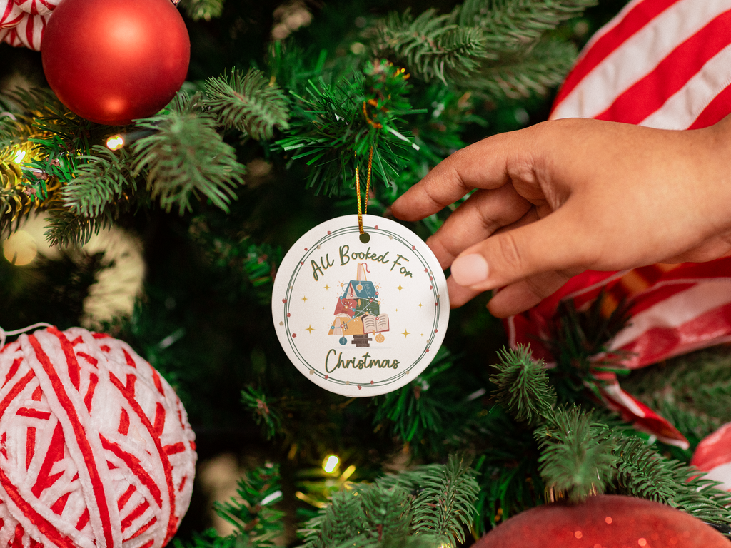 All Booked for Christmas Ornament- Ceramic Book Lover Christmas Gift