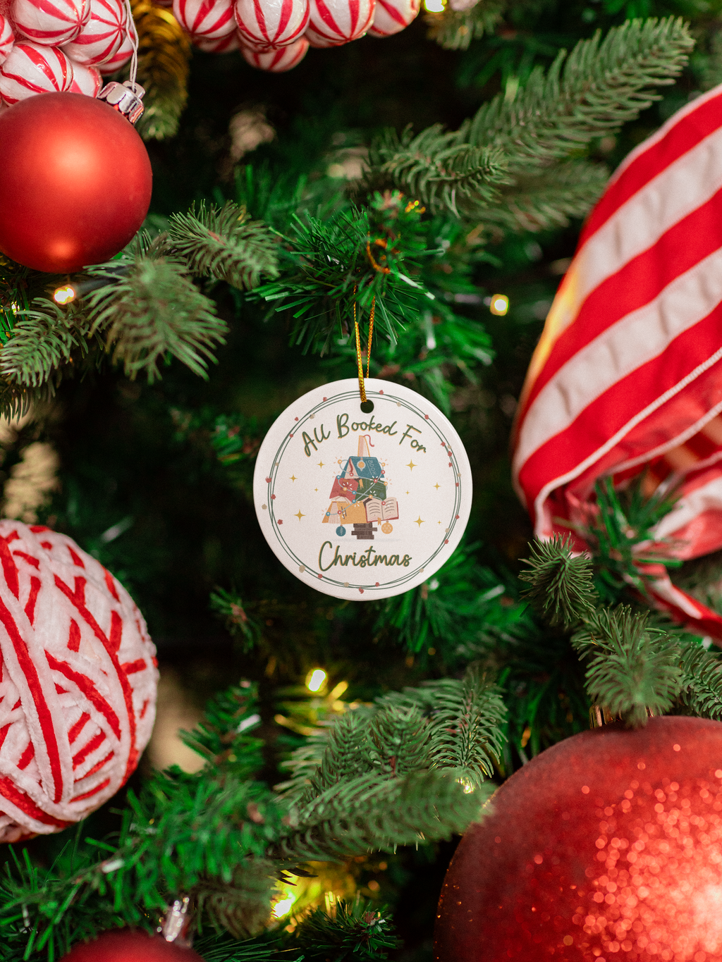 All Booked for Christmas Ornament- Ceramic Book Lover Christmas Gift