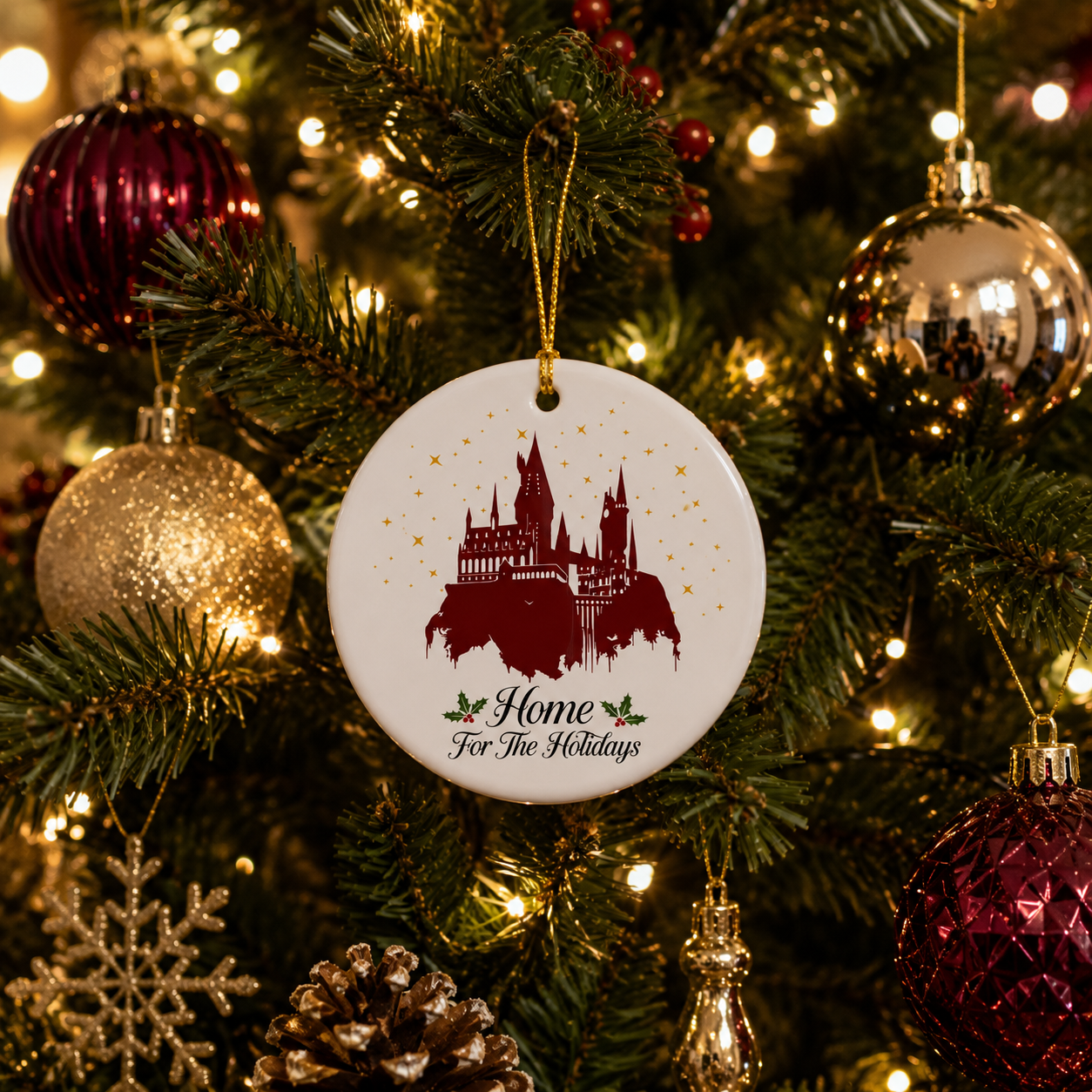 Home for the Holidays Castle Ornament- Ceramic Magical Wizard Christmas Decor