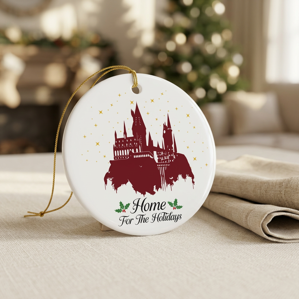 Home for the Holidays Castle Ornament- Ceramic Magical Wizard Christmas Decor