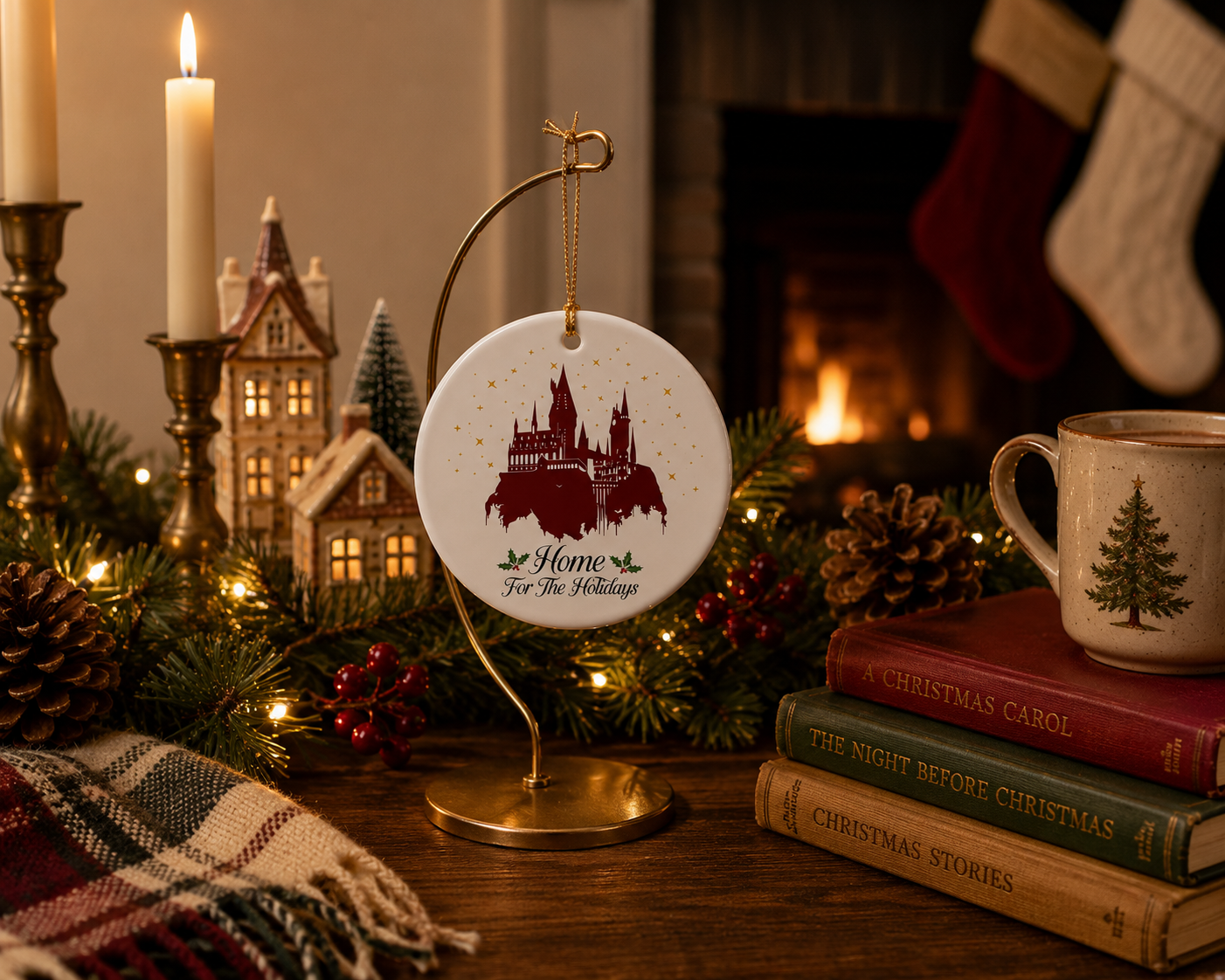 Home for the Holidays Castle Ornament- Ceramic Magical Wizard Christmas Decor