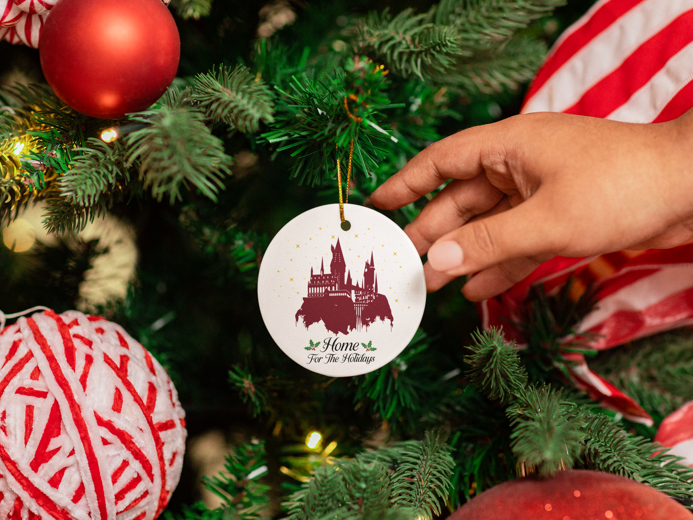 Home for the Holidays Castle Ornament- Ceramic Magical Wizard Christmas Decor
