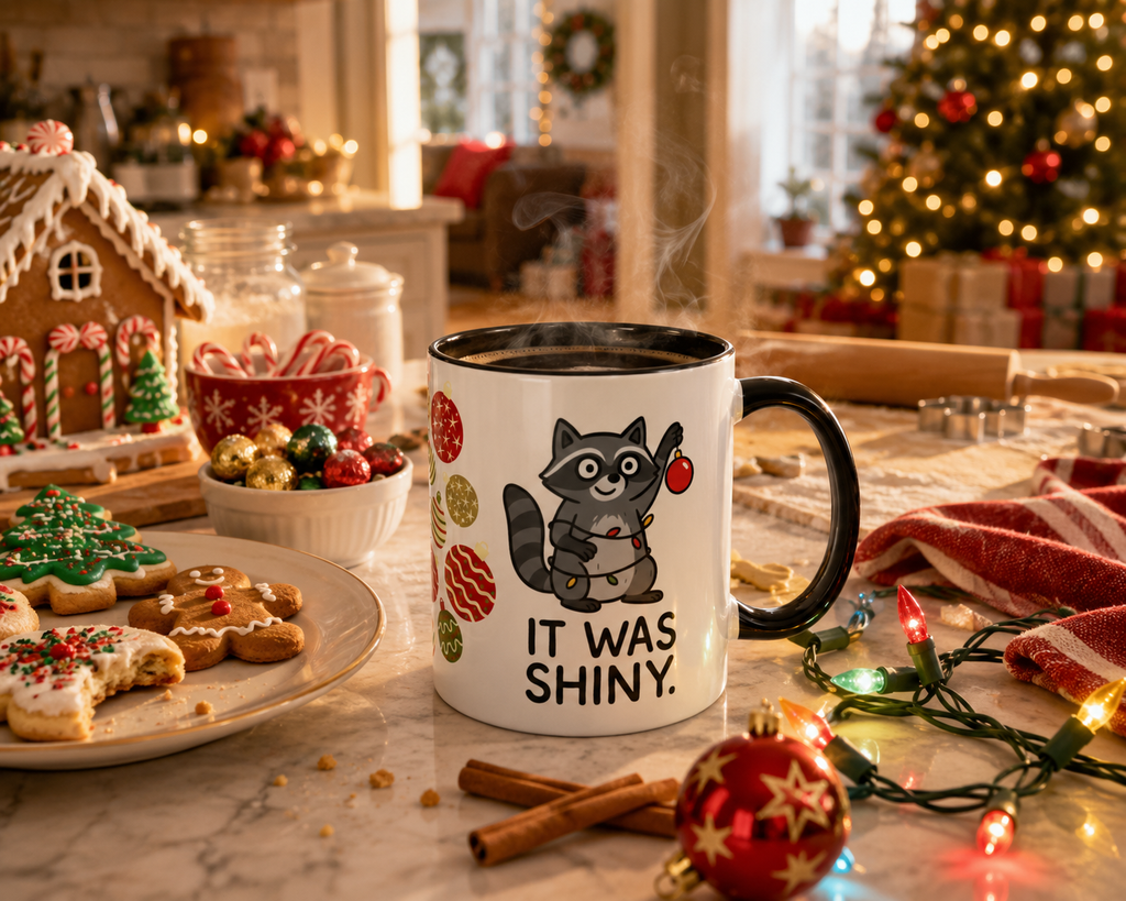 It Was Shiny Christmas Mug- 11oz Funny Raccoon Holiday Mug