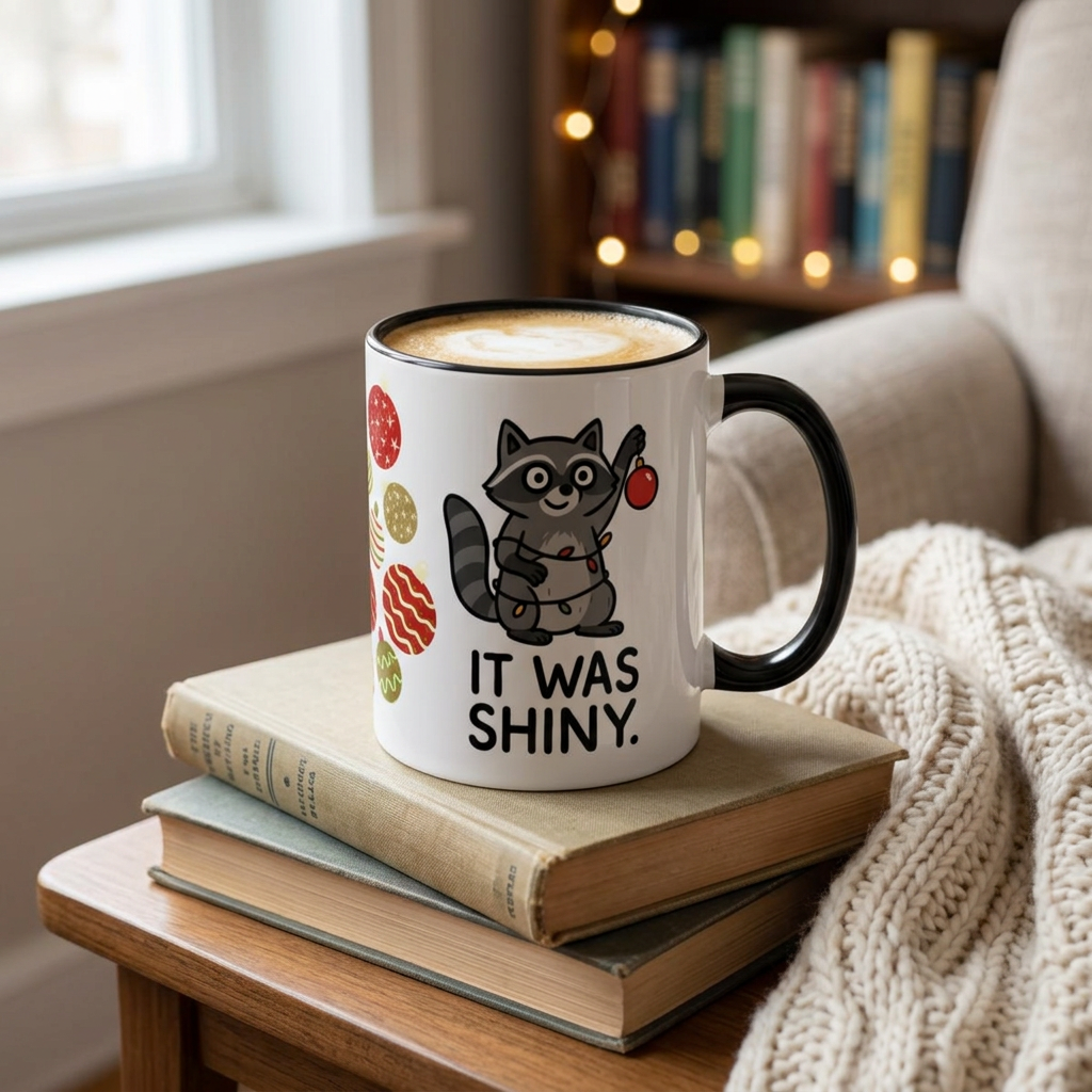 It Was Shiny Christmas Mug- 11oz Funny Raccoon Holiday Mug