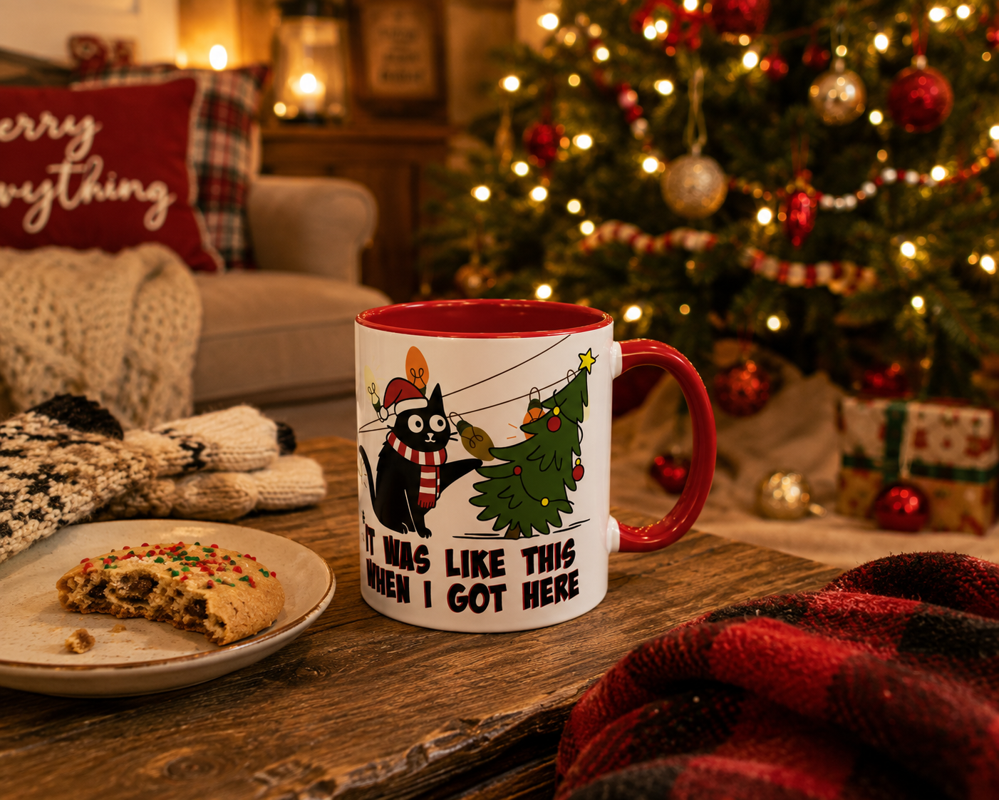 It Was Like This When I Got Here Cat Christmas Mug- 11oz Funny Black Cat Coffee Mug