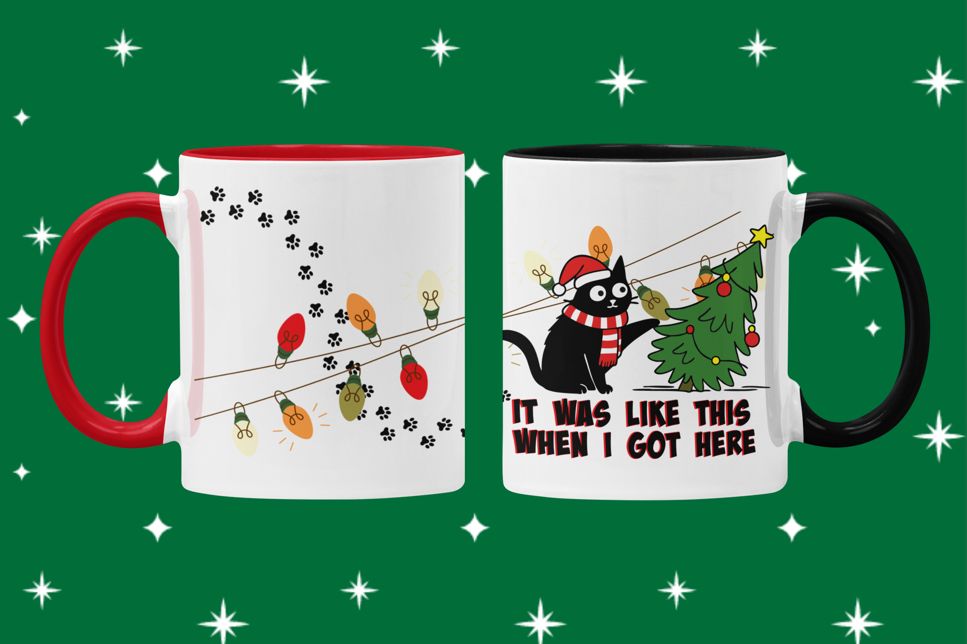 It Was Like This When I Got Here Cat Christmas Mug- 11oz Funny Black Cat Coffee Mug