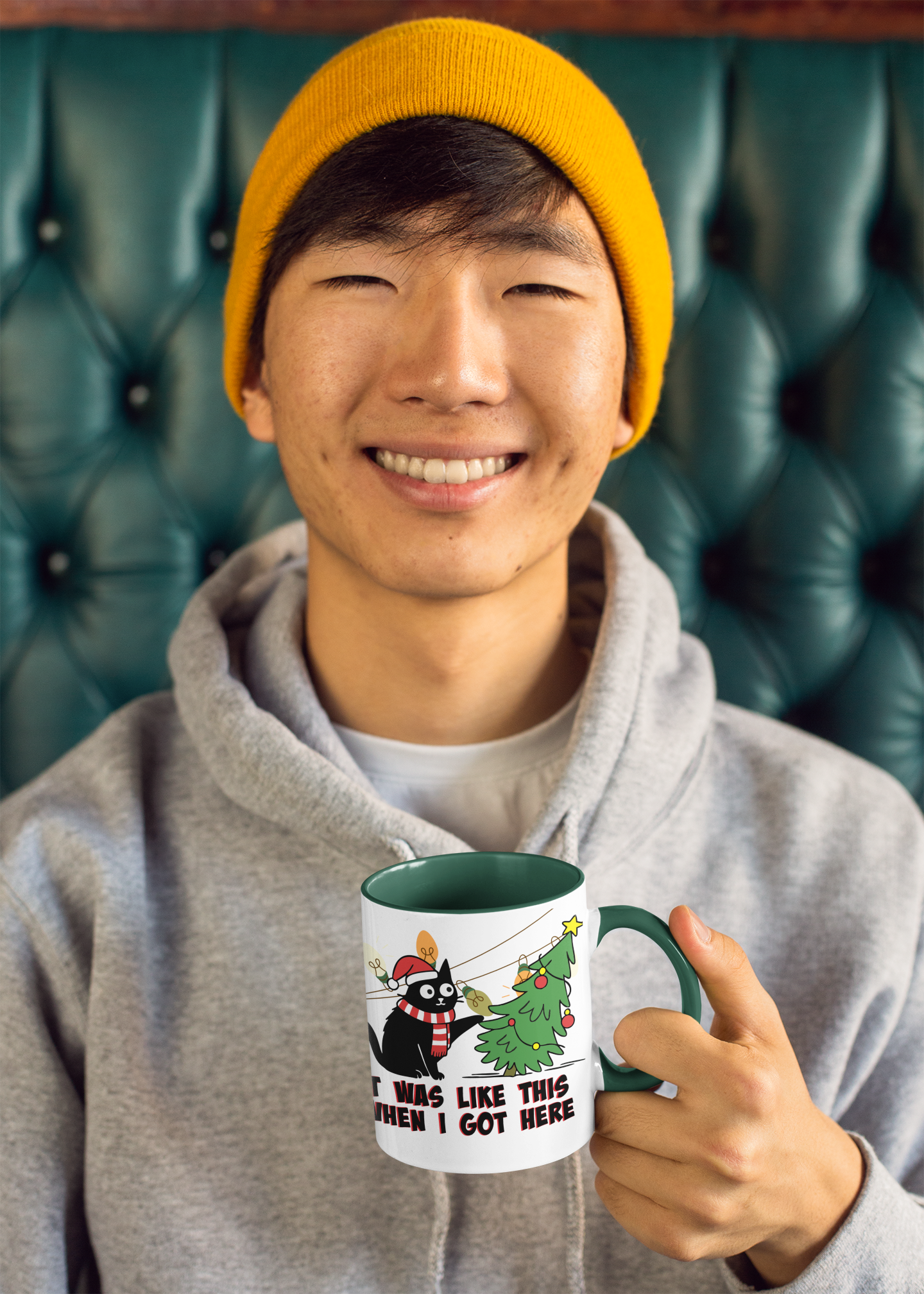 It Was Like This When I Got Here Cat Christmas Mug- 11oz Funny Black Cat Coffee Mug