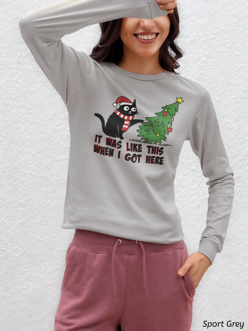 It Was Like This When I Got Here Christmas Long Sleeve Shirt- Funny Black Cat Christmas Shirt
