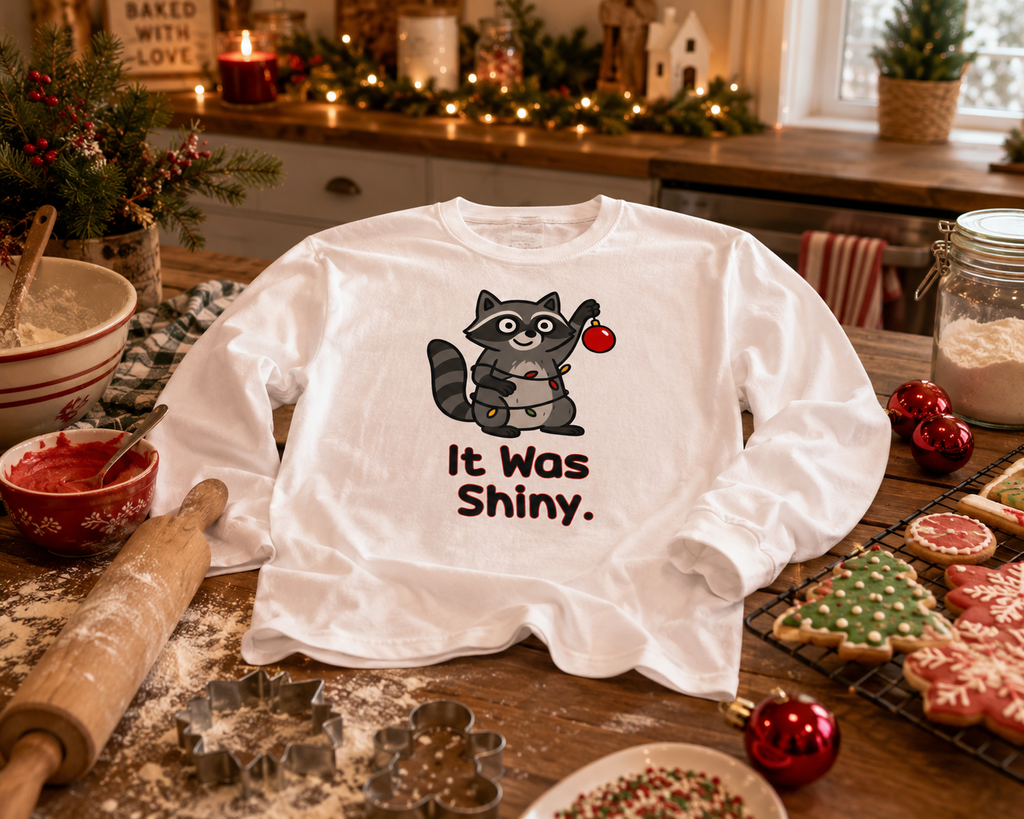 It Was Shiny Funny Christmas Long Sleeve Shirt- Cute Raccoon Holiday Shirt