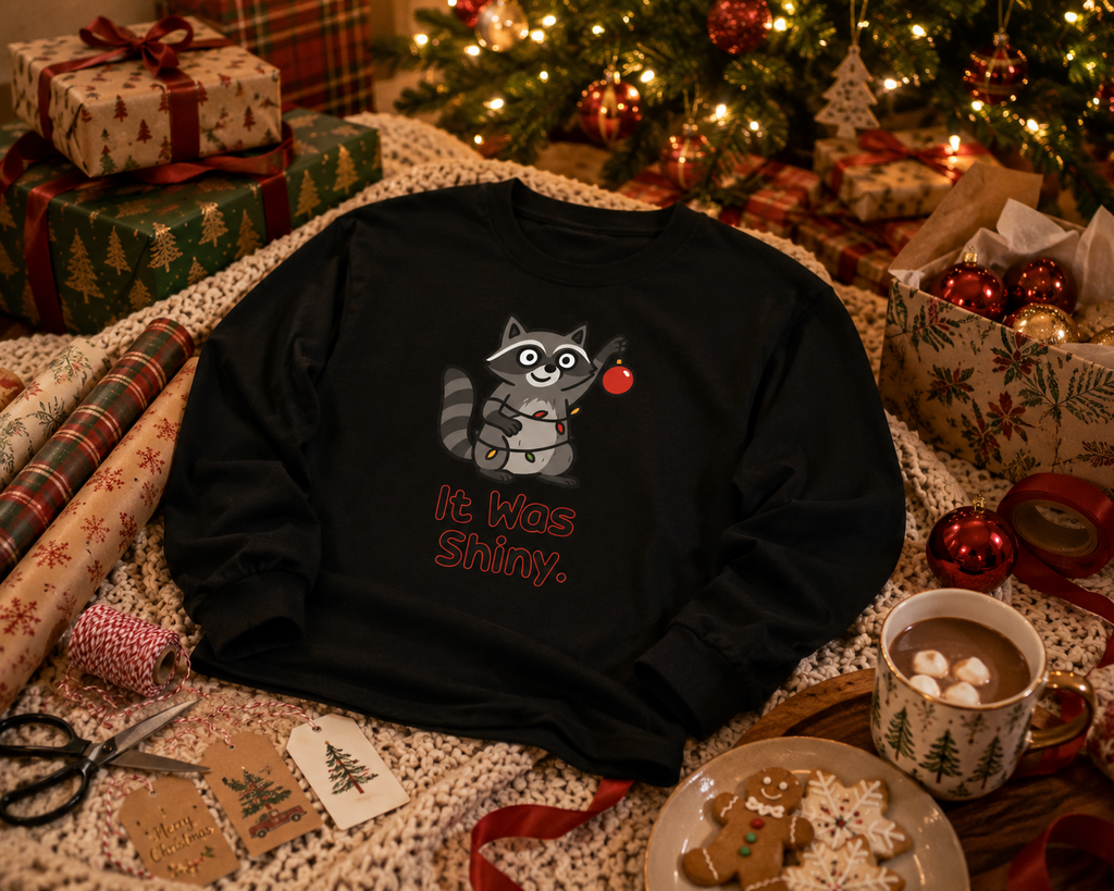 It Was Shiny Funny Christmas Long Sleeve Shirt- Cute Raccoon Holiday Shirt