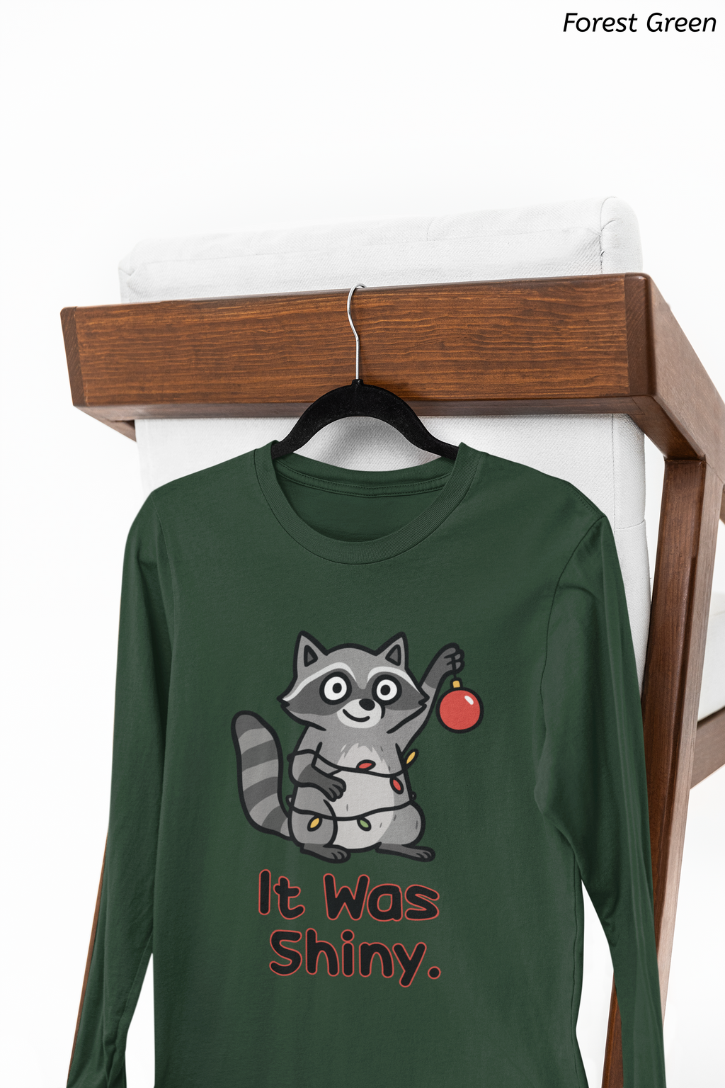 It Was Shiny Funny Christmas Long Sleeve Shirt- Cute Raccoon Holiday Shirt