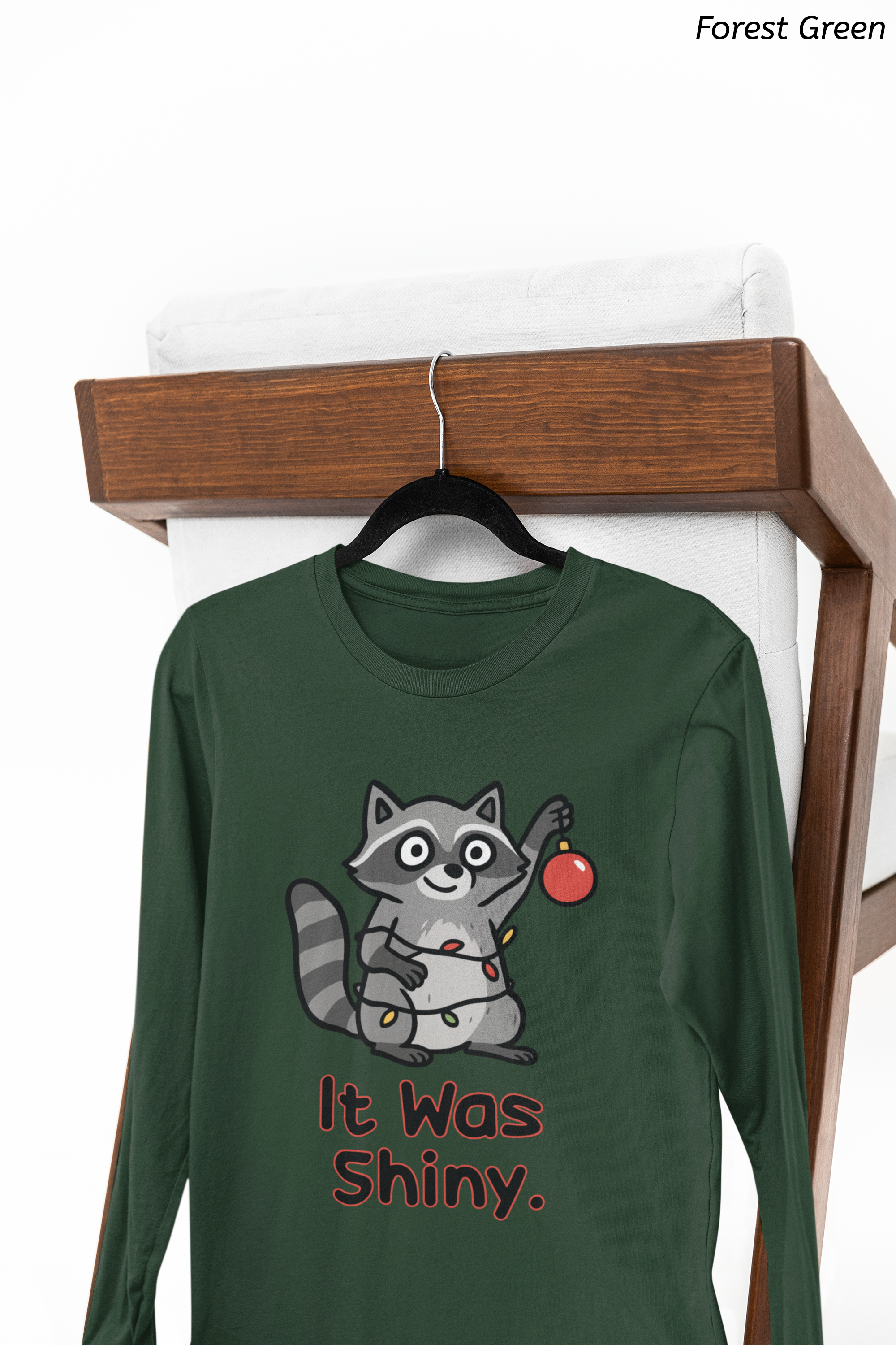 It Was Shiny Funny Christmas Long Sleeve Shirt- Cute Raccoon Holiday Shirt