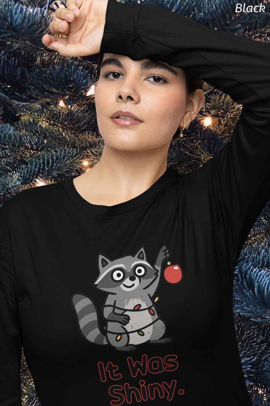 It Was Shiny Funny Christmas Long Sleeve Shirt- Cute Raccoon Holiday Shirt