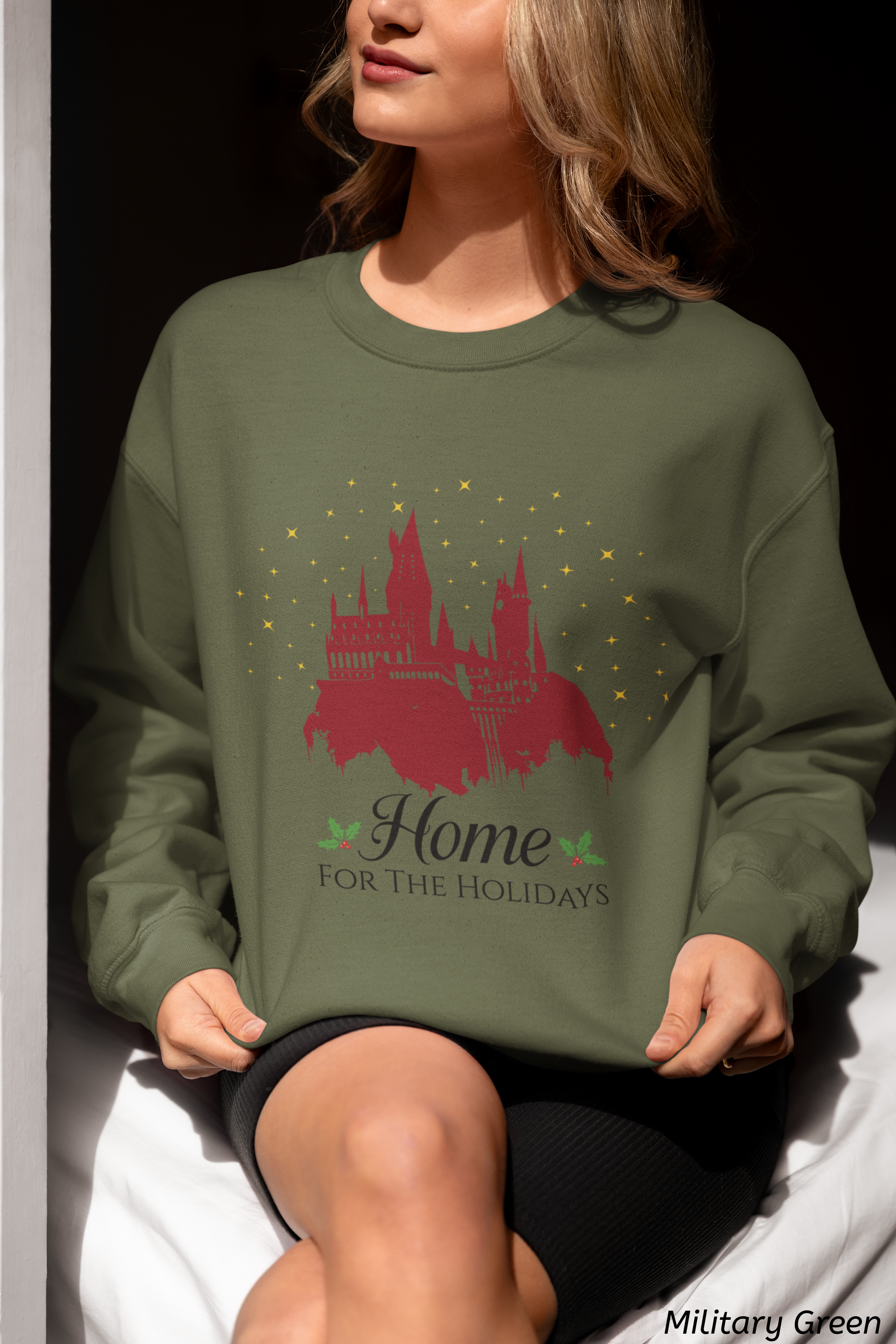 Home for the Holidays Wizard Christmas Sweatshirt- Cozy Castle Holiday Crewneck