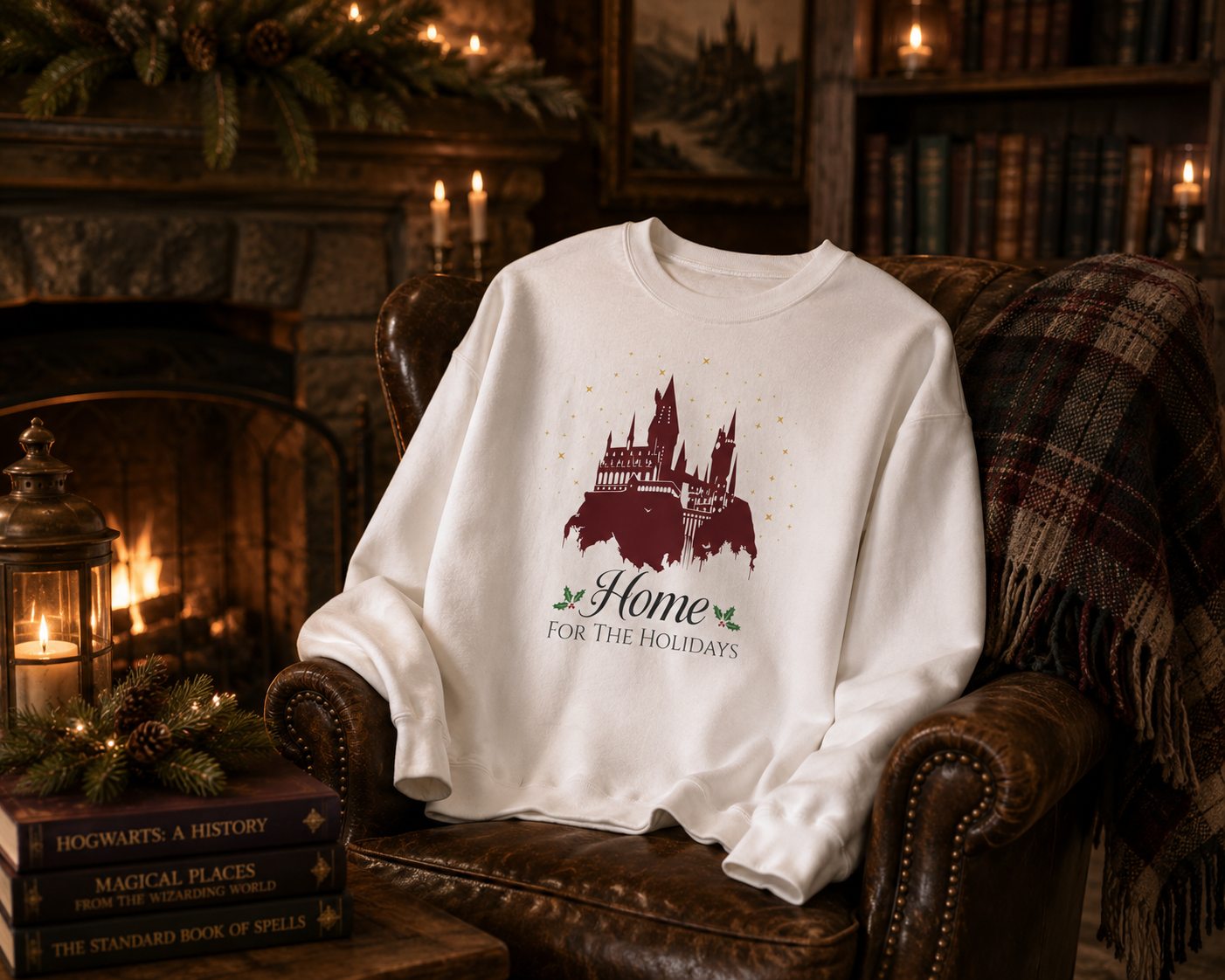 Home for the Holidays Wizard Christmas Sweatshirt- Cozy Castle Holiday Crewneck