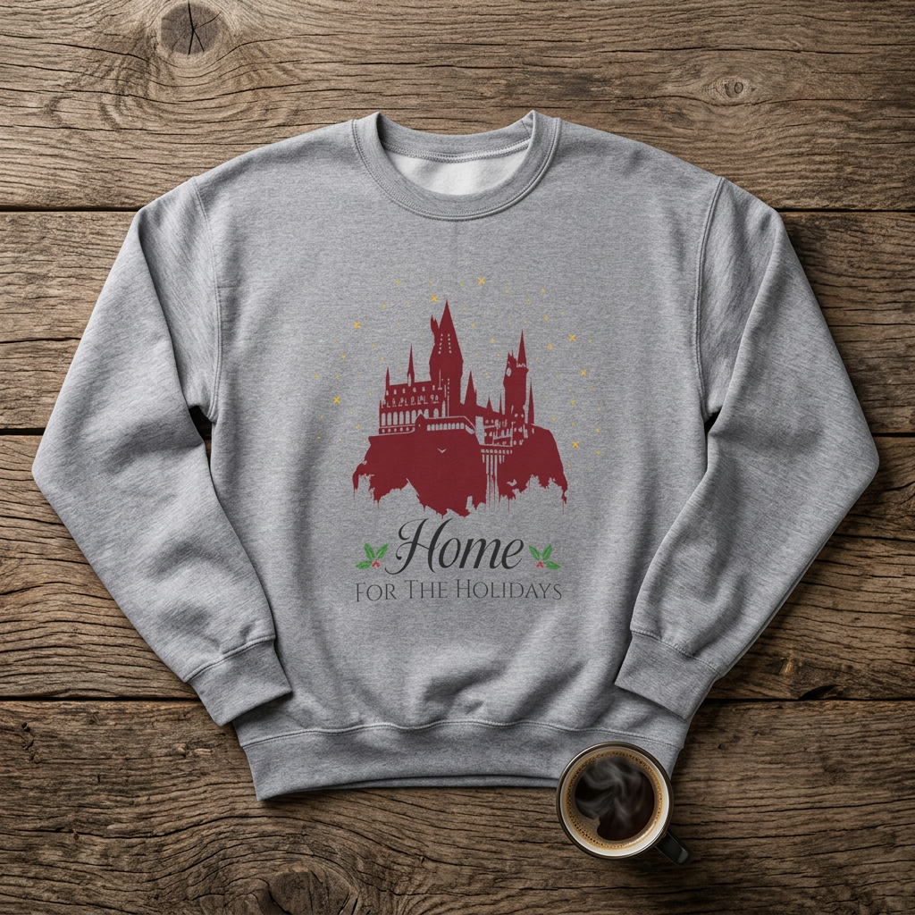 Home for the Holidays Wizard Christmas Sweatshirt- Cozy Castle Holiday Crewneck