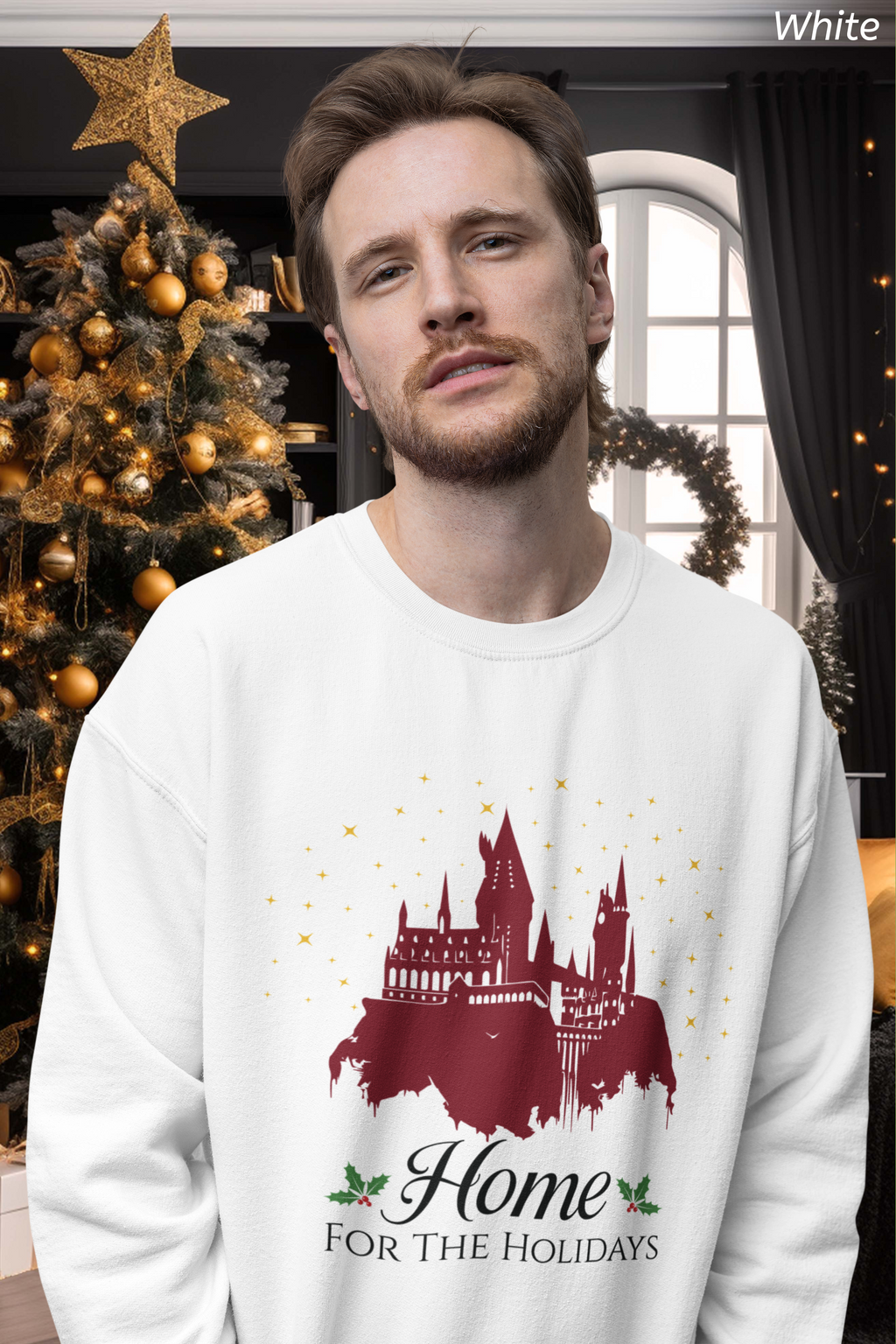 Home for the Holidays Wizard Christmas Sweatshirt- Cozy Castle Holiday Crewneck