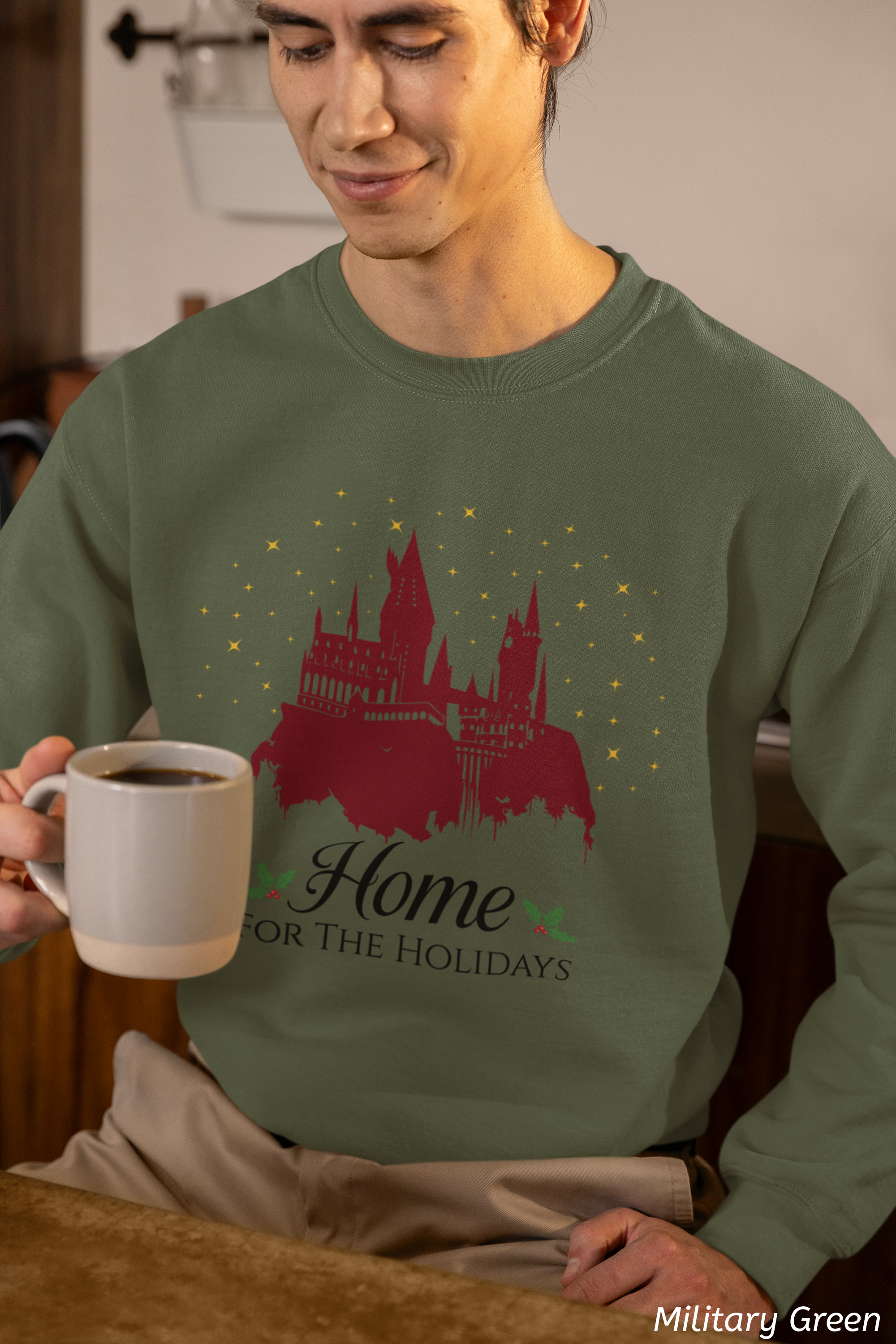 Home for the Holidays Wizard Christmas Sweatshirt- Cozy Castle Holiday Crewneck