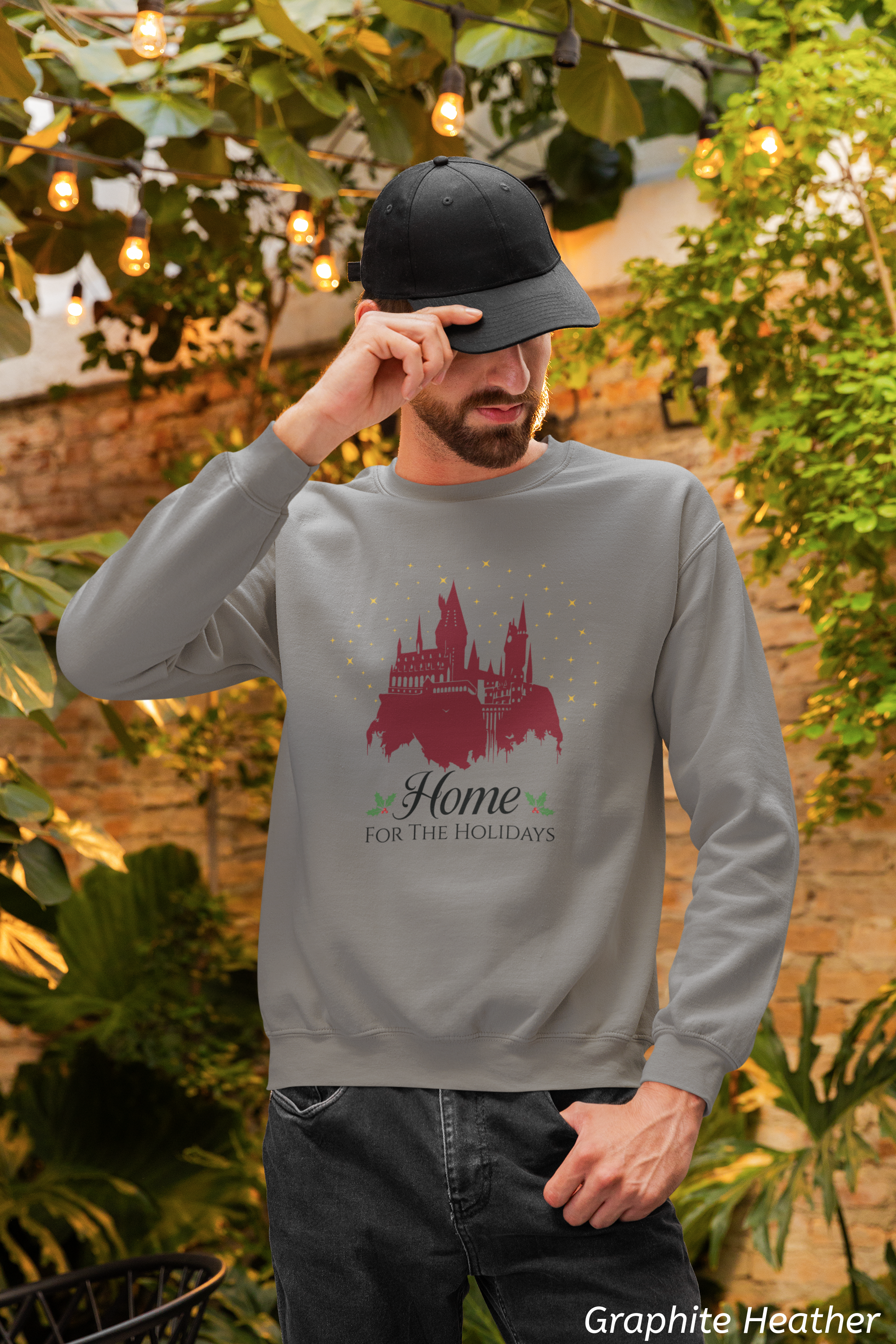 Home for the Holidays Wizard Christmas Sweatshirt- Cozy Castle Holiday Crewneck
