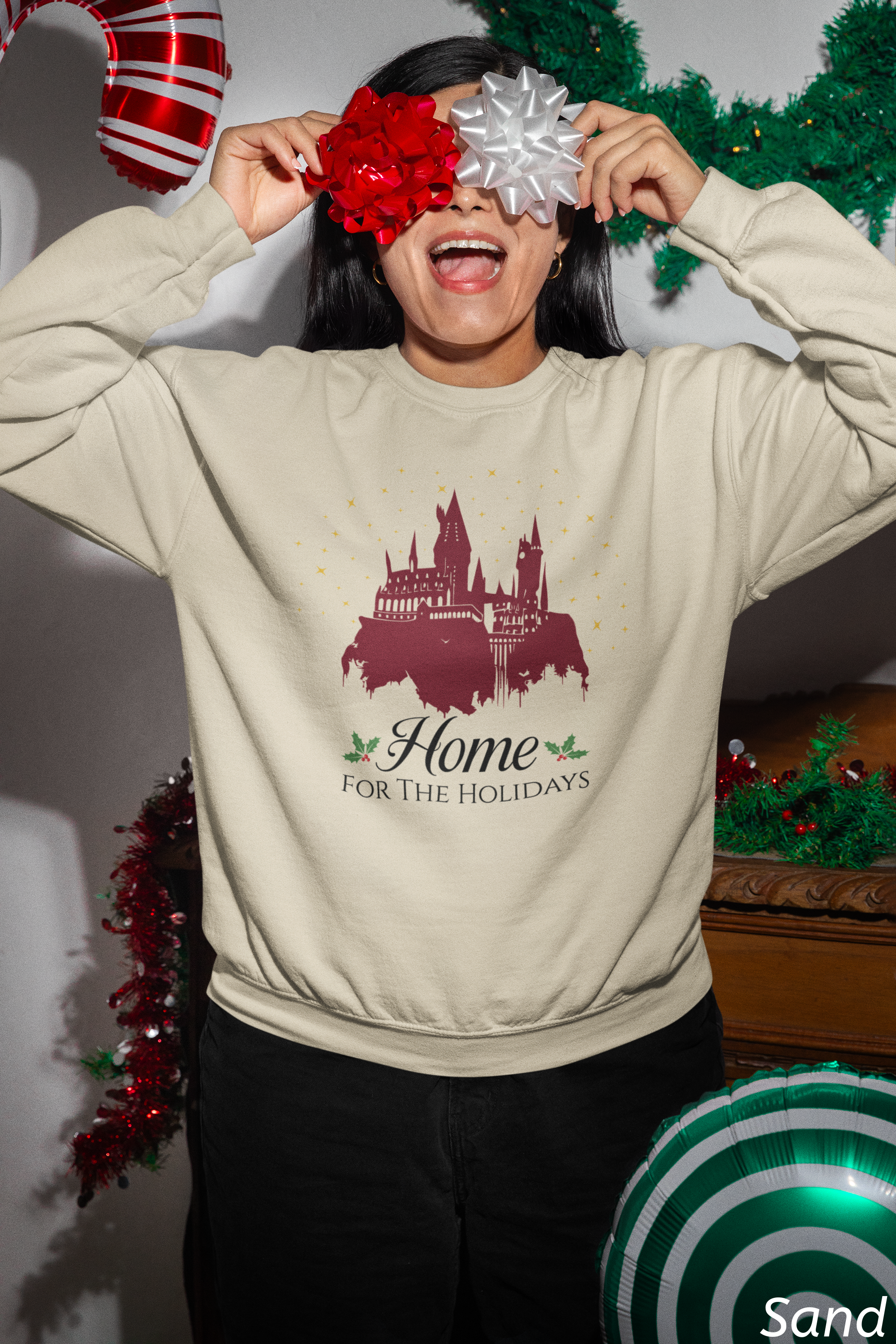 Home for the Holidays Wizard Christmas Sweatshirt- Cozy Castle Holiday Crewneck