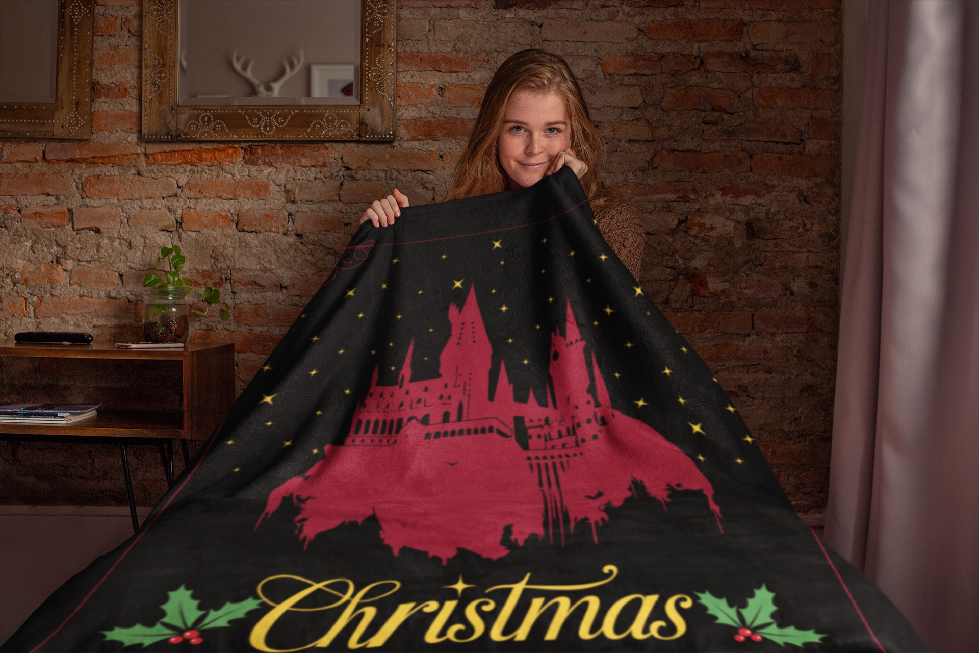 Christmas at the Castle Velveteen Plush Blanket | Holiday Castle Night Scene