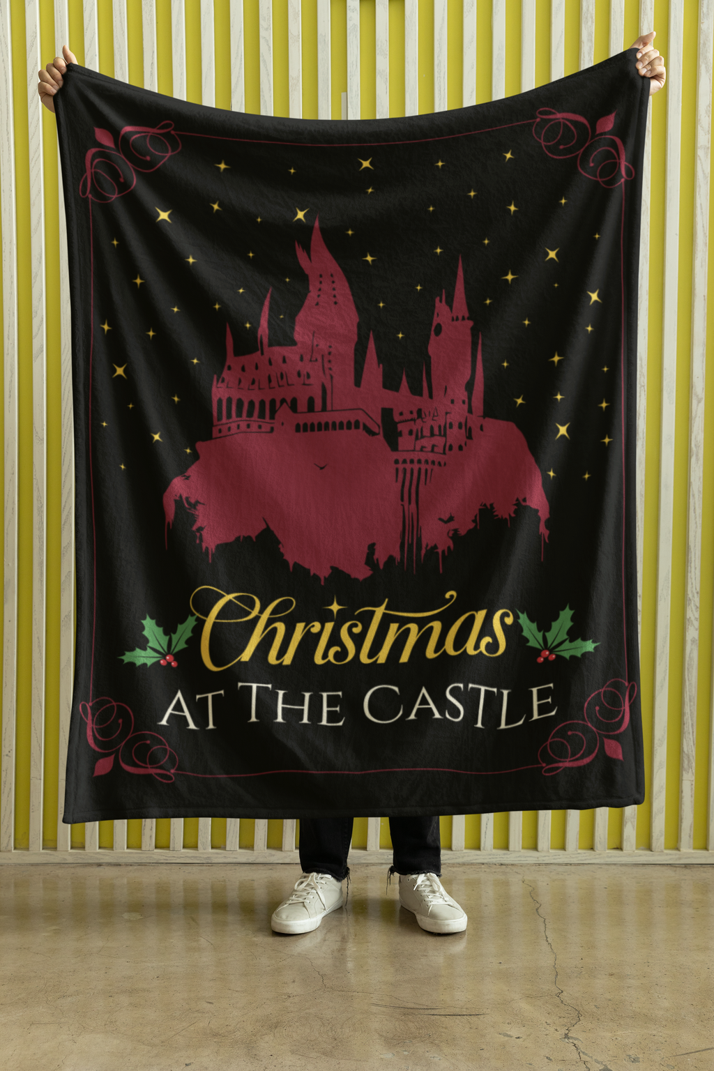 Christmas at the Castle Velveteen Plush Blanket | Holiday Castle Night Scene