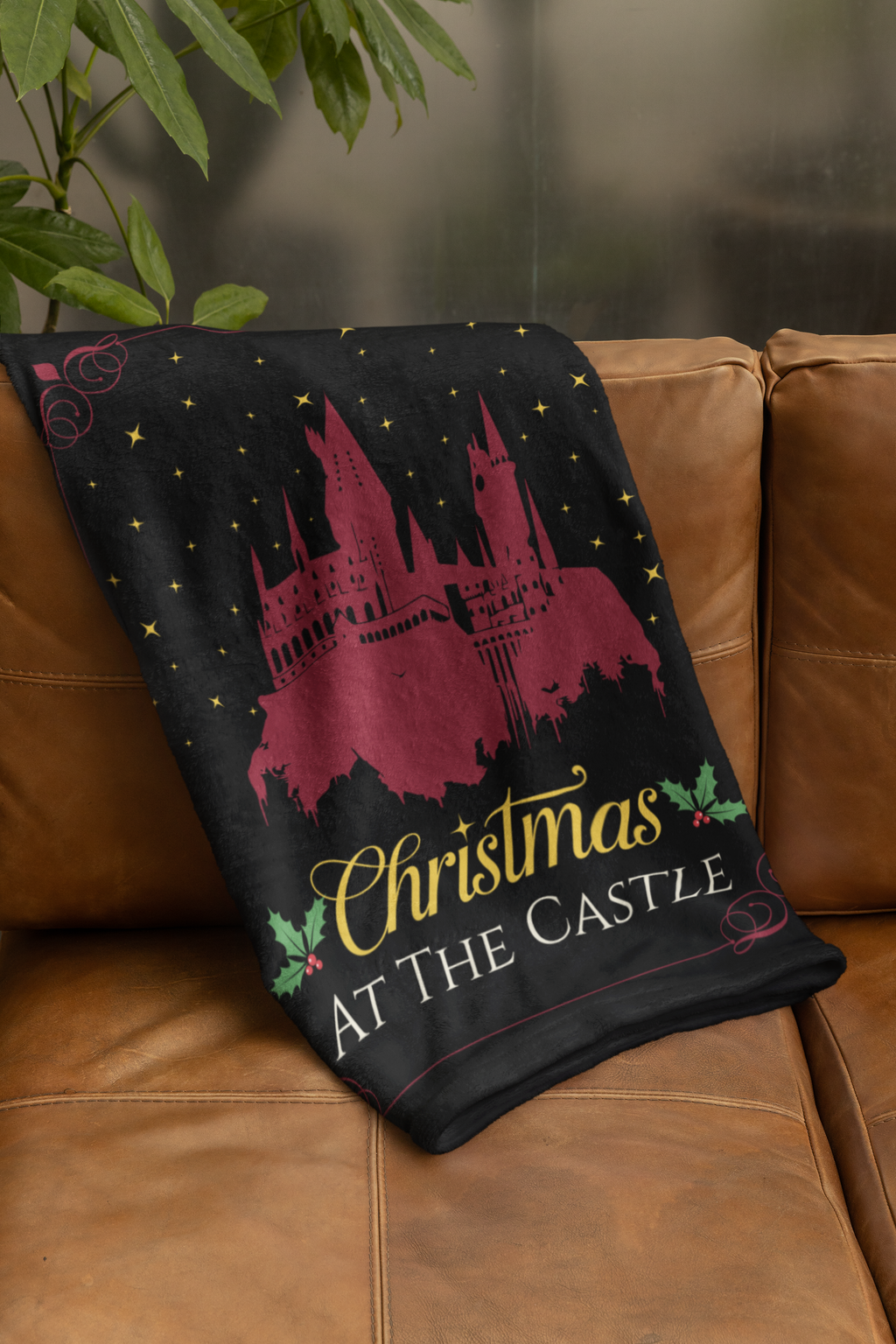 Christmas at the Castle Velveteen Plush Blanket | Holiday Castle Night Scene