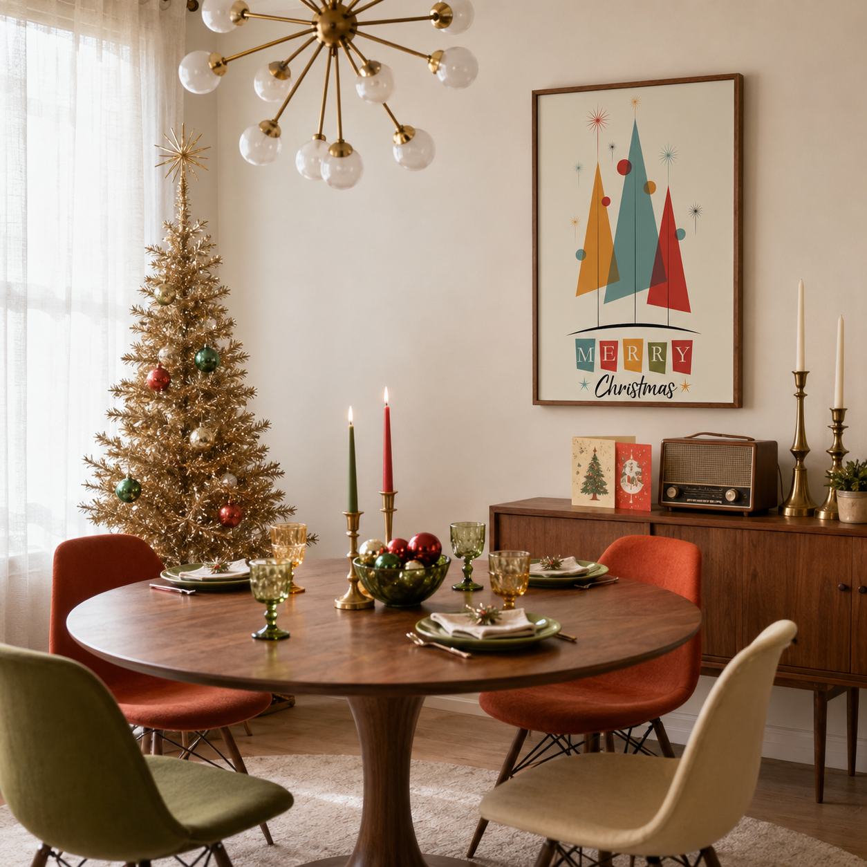 Mid Century Modern Christmas Poster, 16x24 Retro Atomic Holiday Wall Art