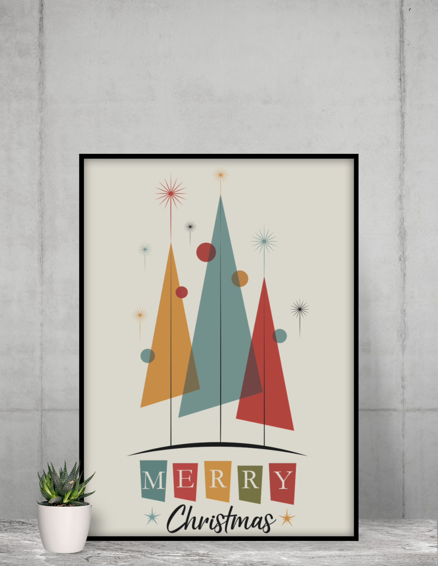 Mid Century Modern Christmas Poster, 16x24 Retro Atomic Holiday Wall Art