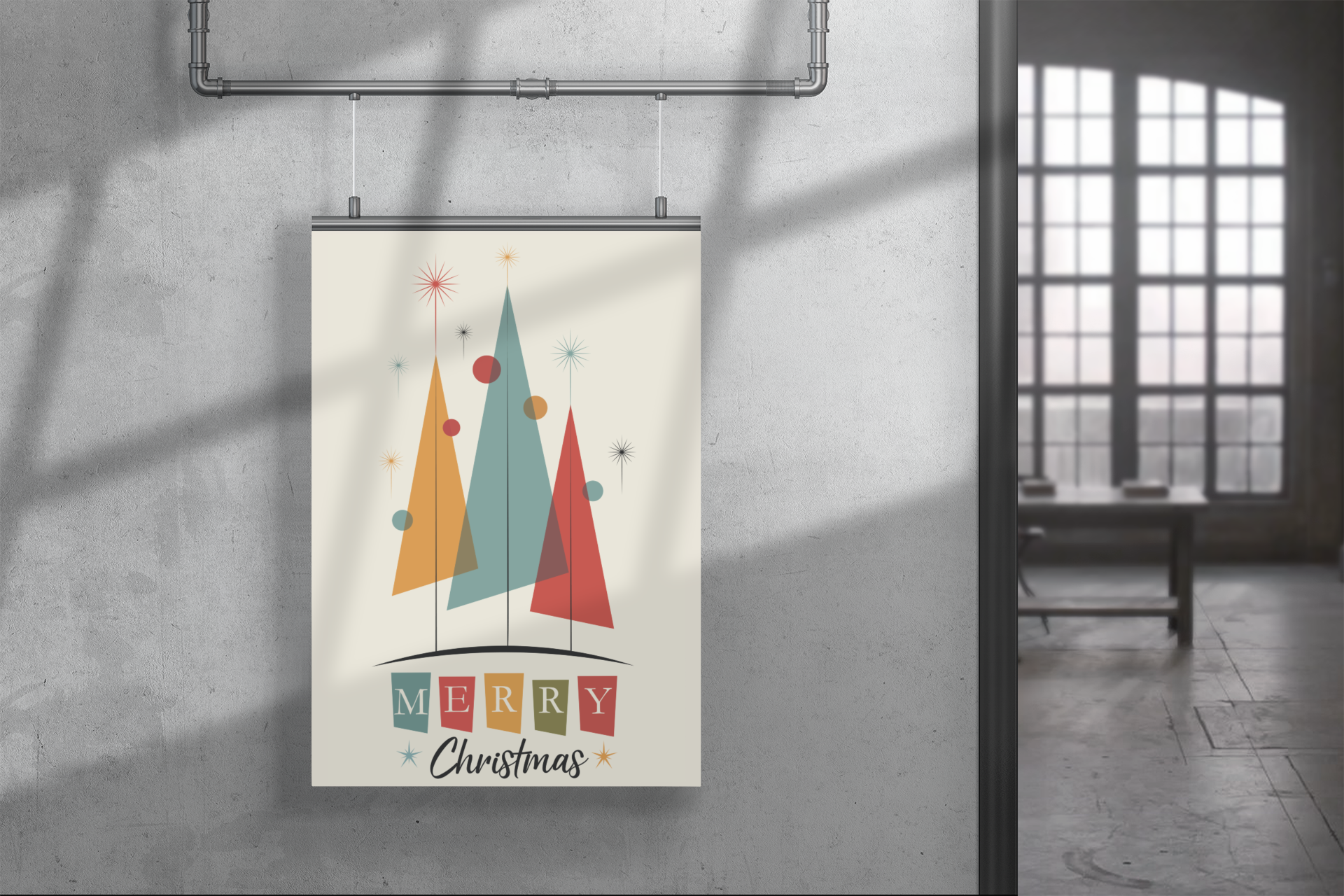 Mid Century Modern Christmas Poster, 16x24 Retro Atomic Holiday Wall Art